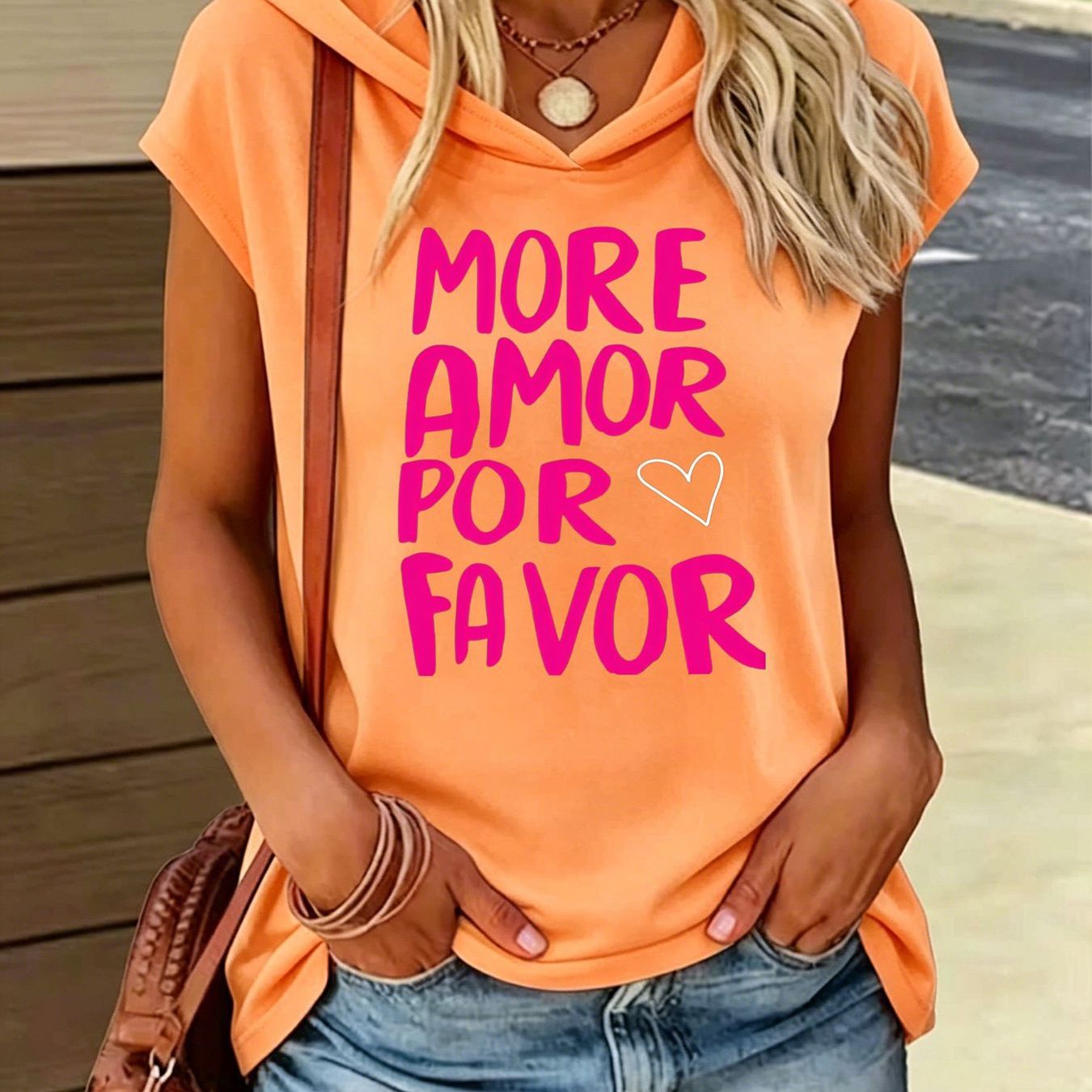 TEMU Sweat à capuche manches pour femme avec imprimé ' Please' - Tissu lait , haut décontracté ouvert sur le devant, lettrage rose avec détail de