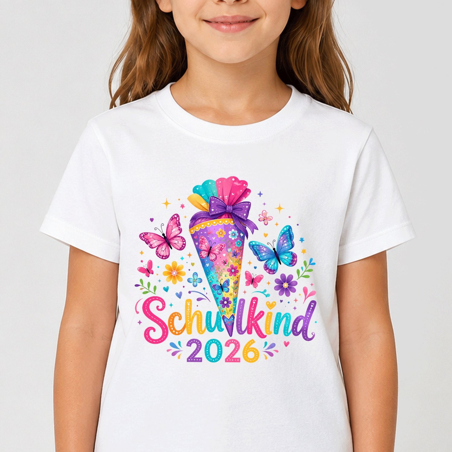 Image of Cute Schulkind 2026 Girls' Cute First Day At School T-shirt Comfortable Casual Crew Neck Tee For Boys And Girls T Shirt, 200g