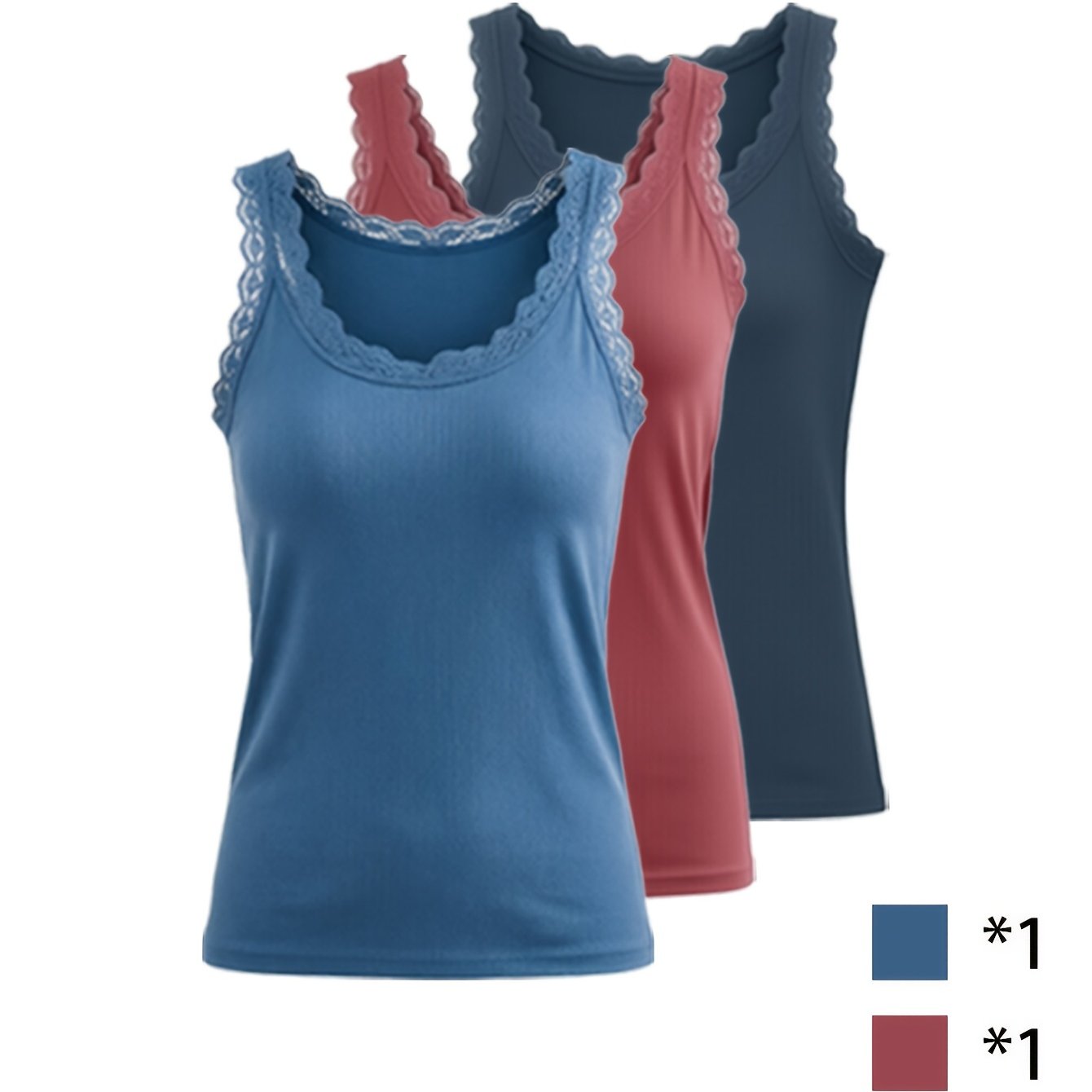 Image of 3pcs European And Wave Lace Collar Vest, Slim Fit Versatile Inner Wear Sleeveless Base Shirt, Solid Lace Trim Camisole, 3561