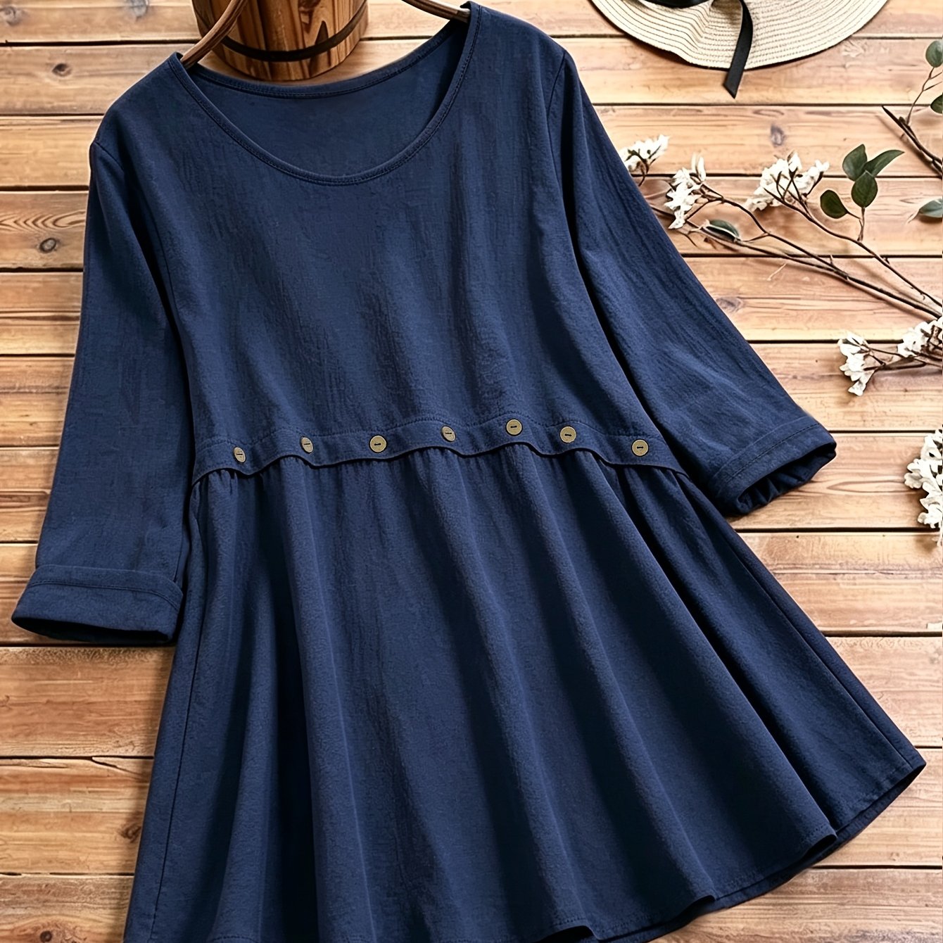 TEMU Spring And Autumn Women's Casual Fashionable Elegant Solid Color Loose A--reducing Solid Color Casual Blouse
