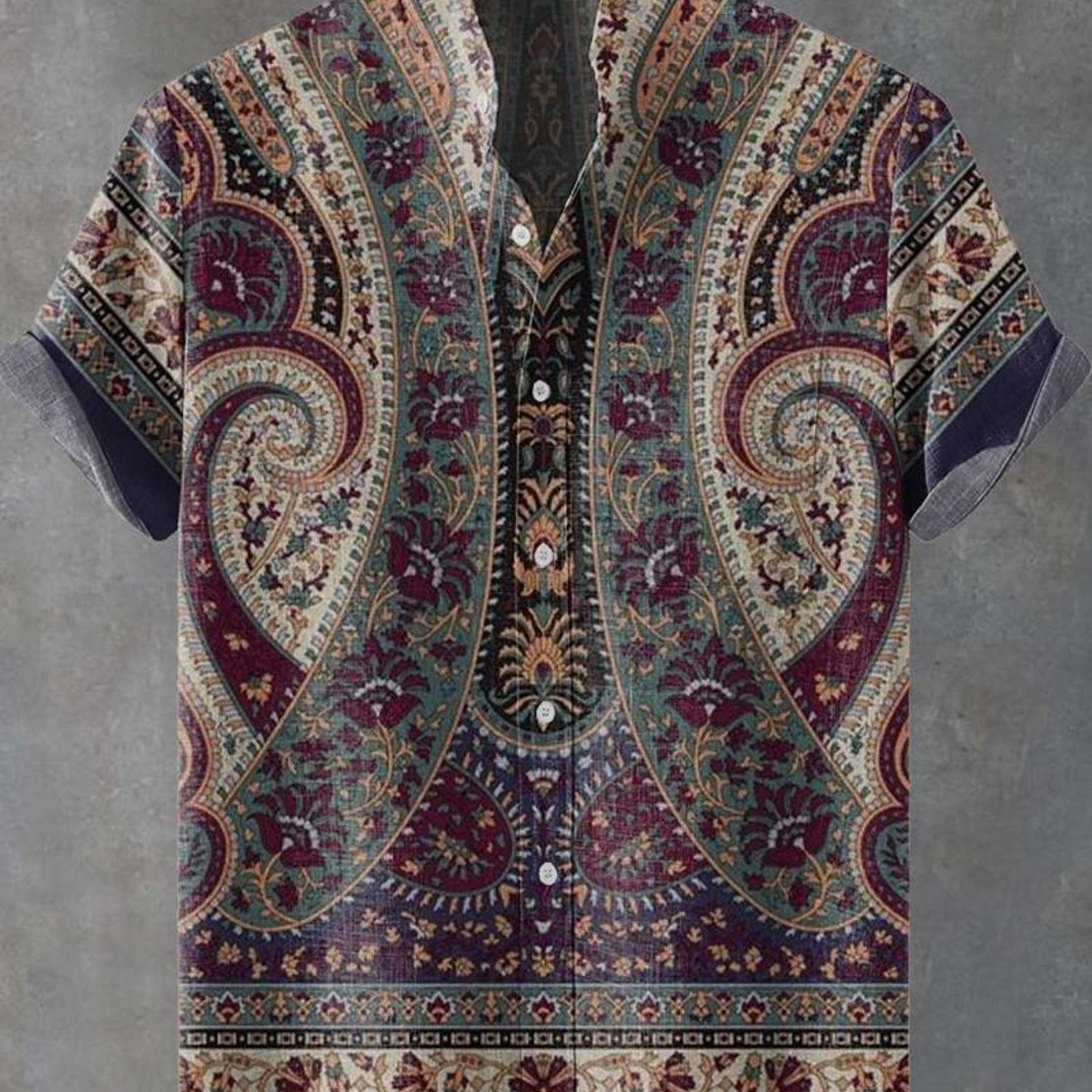 Image of Men's Formal Paisley Short-sleeve Shirt, Mixed Color, Multiple Specs, Intricate Pattern, , Collar, Rolled-up Cuffs With Contrast Color, Stylish For Daily & Business, High-quality Fabric, On