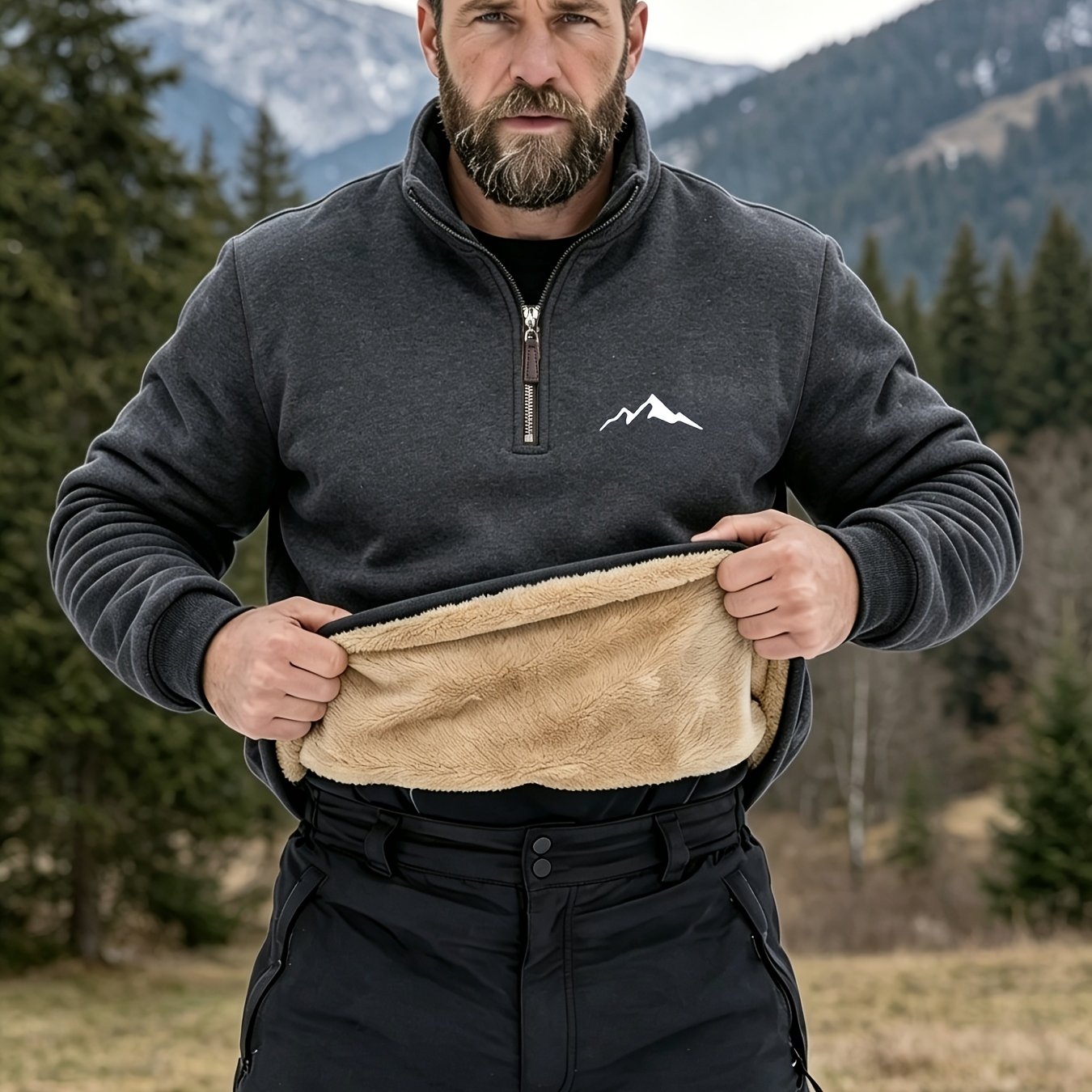 TEMU Men's Autumn/winter Fleece Quarter-zip Sweatshirt, Warm Base Layer Pullover Top With Stand Collar, Versatile Outdoor & Daily Wear