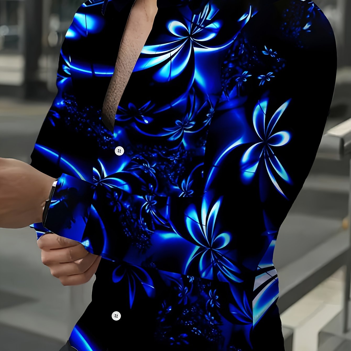 TEMU Men's Casual Long Sleeve Shirt, Unique Floral Pattern Machine Washable, Men's Dress Shirt Business Formal Top