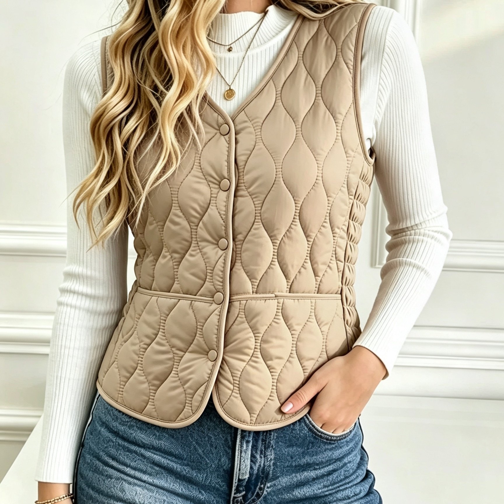 TEMU Gilet matelassé à col en V pour femme pour , et l'hiver, ceinture latérale nouée avec plis froncés pour une coupe ajustée, gilet à une rangée de