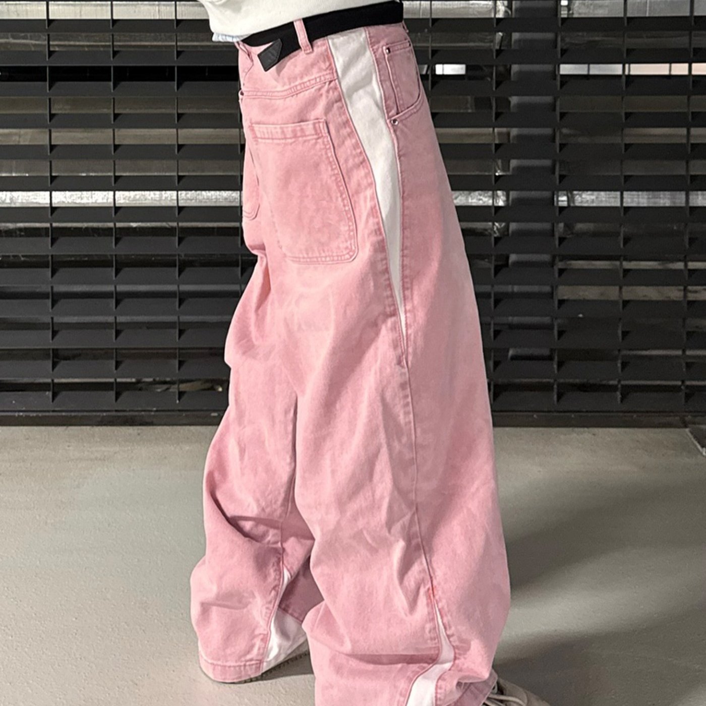 Men's Jeans In A And White Design, Featuring A , Trendy Retro Washed Old Pink, Loose Fit, Slim And Tall Wide-leg Denim Trousers, Versatile And Flawless