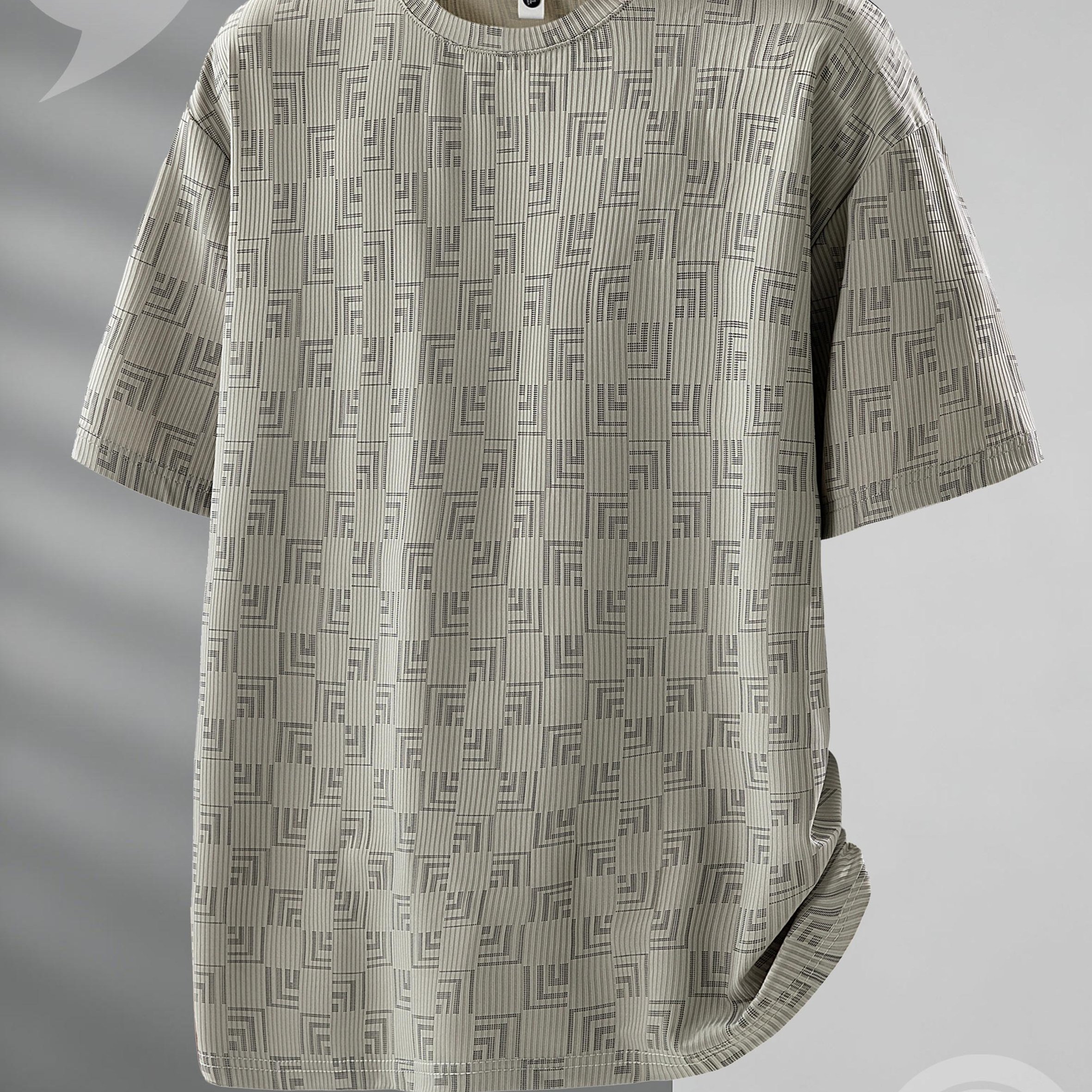 TEMU Plus Size Men's Short Sleeve T-shirt, 0xl-5xl Summer Street Style Geometric Jacquard Ice Cool Top, Men's Loose Breathable Quick-dry Short Sleeve