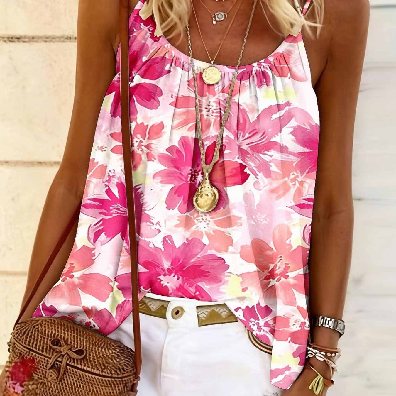 Image of Bohemian Printed Sleeveless Vest For Summer Casual Tops, Suitable For ' Gatherings, Fashionable Women's Clothing For Summer