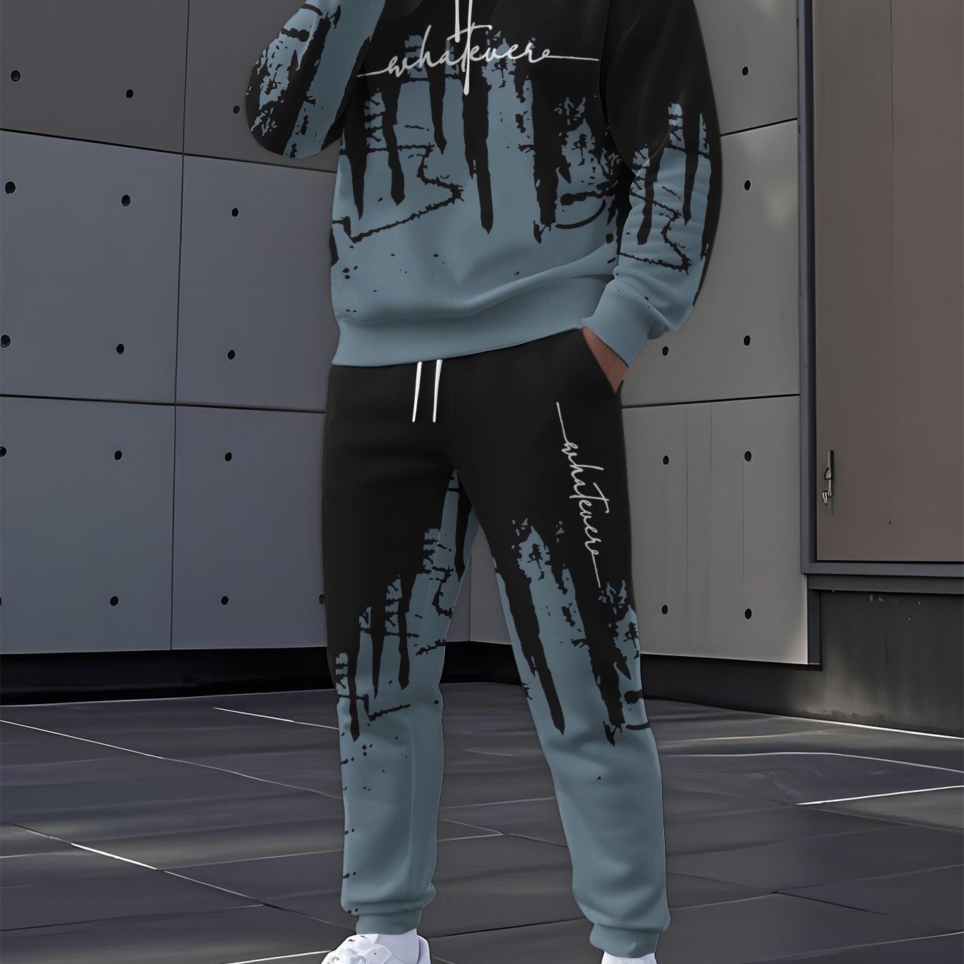 Image of 2pcs Men's Hoodie And Pants Set | Casual Crew Neck, Regular Fit, Stretch Fabric With All , Perfect For Autumn And Winter