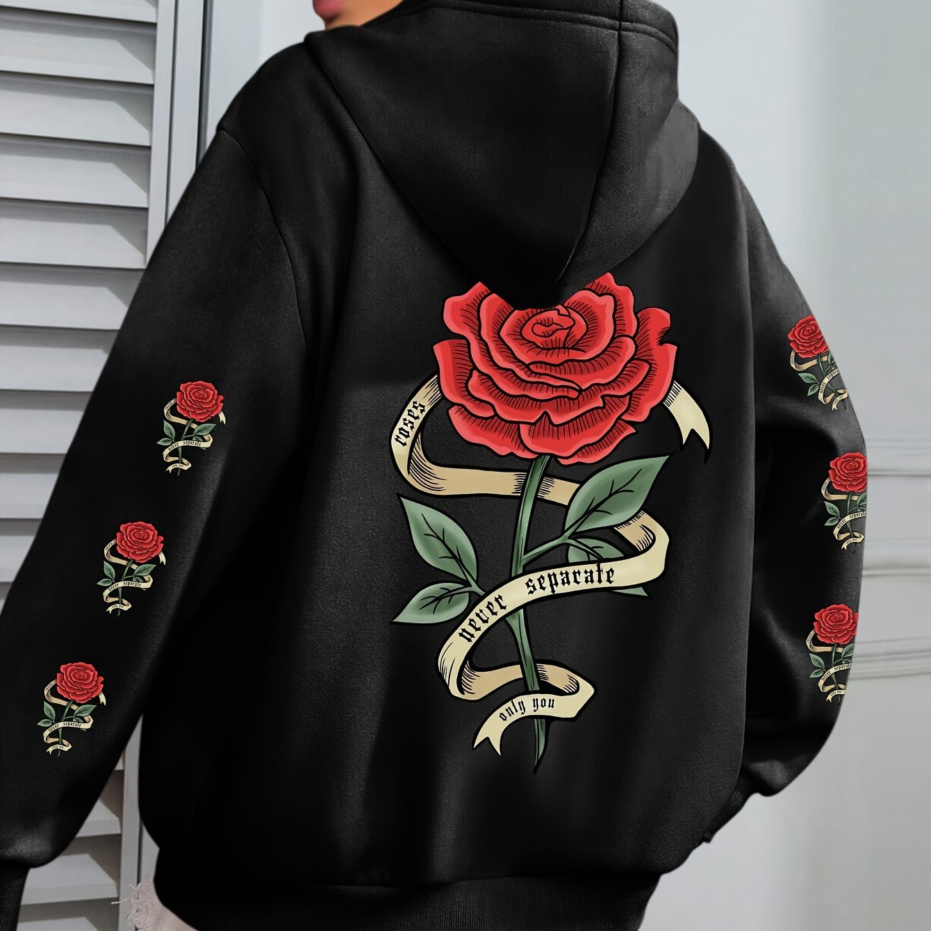 TEMU Plus Size - Plus Size - Hoodie With Rose Pattern