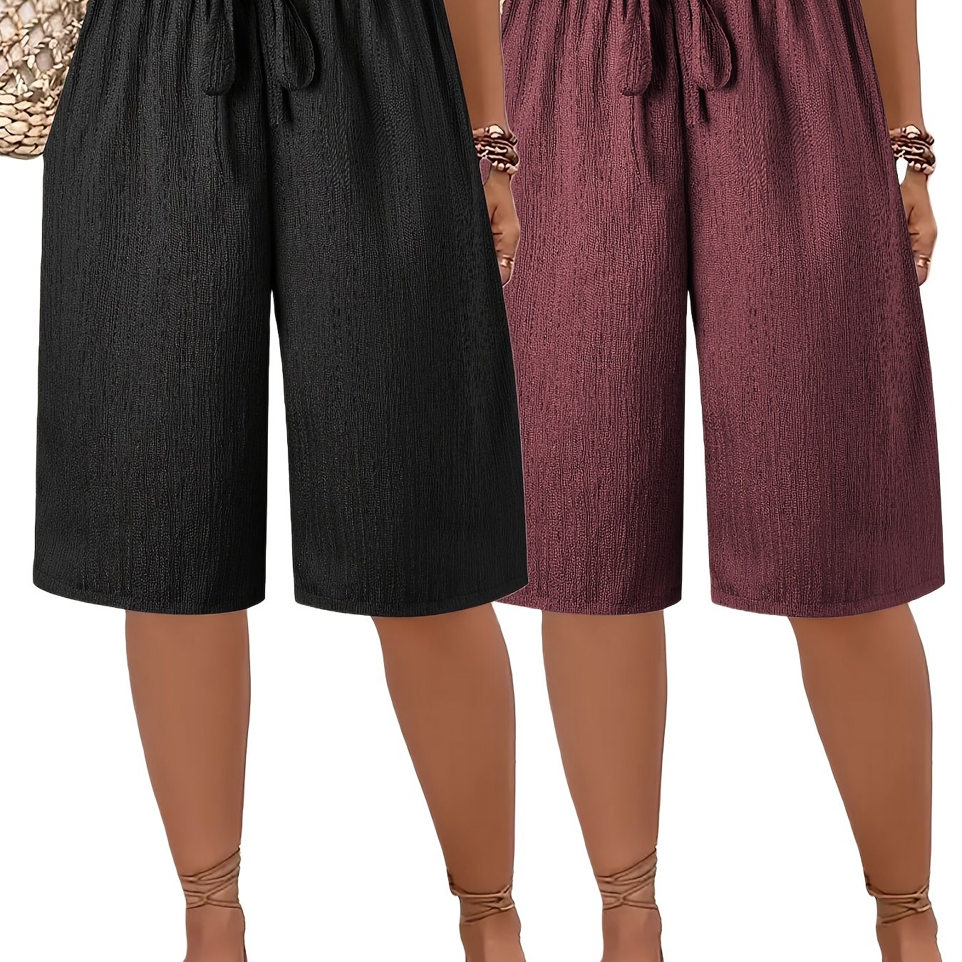 TEMU Plus Size - Plus Size - 2pcs Plus Size Women's Casual Vacation Shorts Beach Pants Breathable Fabric