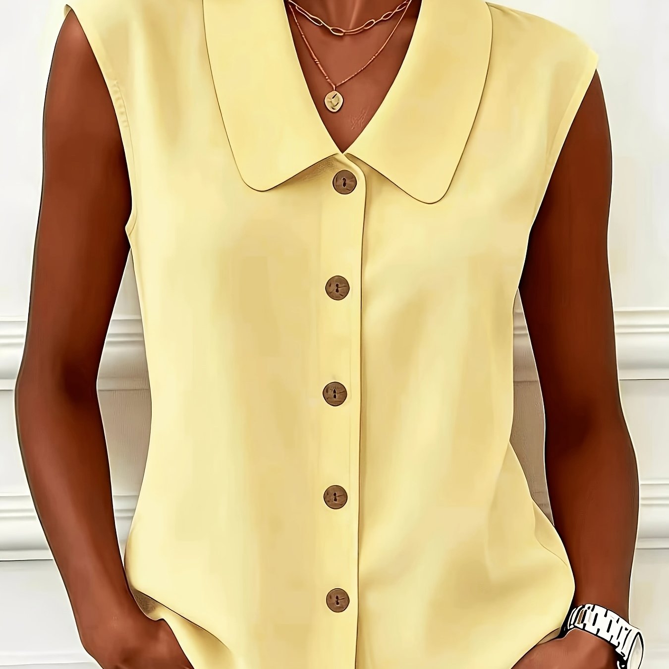 TEMU Elegant And Stylish Women's Sleeveless Shirt, Solid Color Casual Work Vest Top