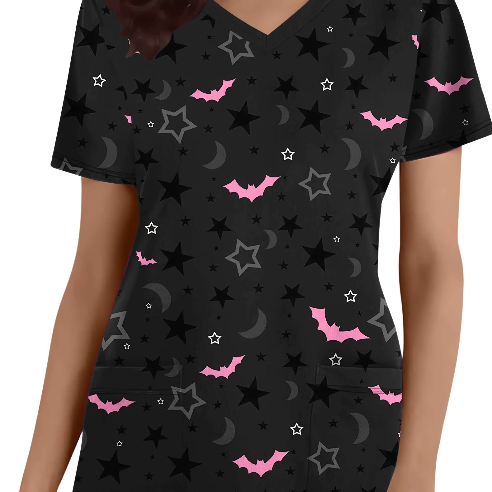 TEMU T-shirt d'Halloween pour femmes, imprimé chauve-souris étoile, T-shirt de fonctionnel à manches courtes pour femmes, haut d'Halloween cool pour
