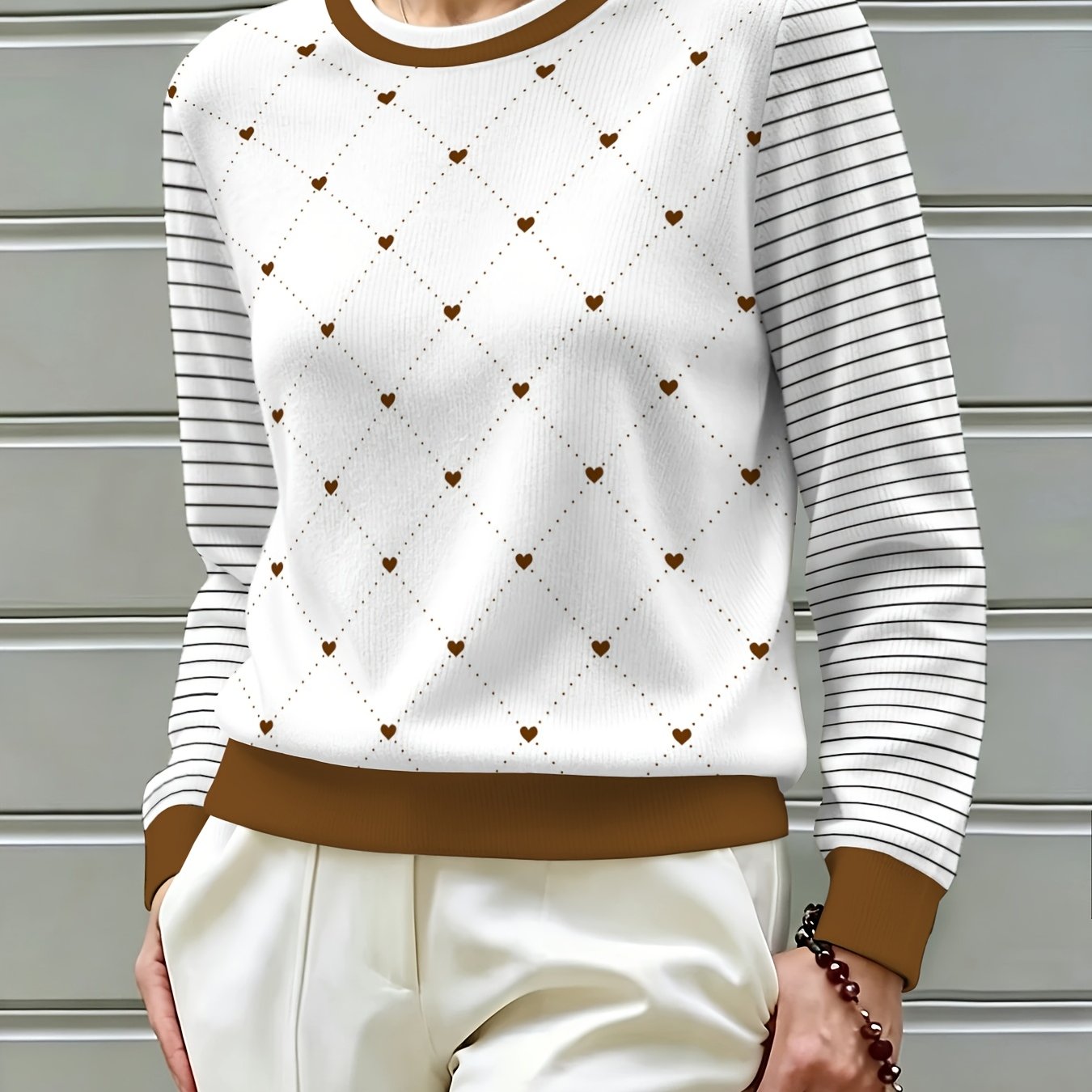 TEMU Women's Fall Winter New Thick Sweatshirt Printed Loose Crew Neck Pullover Fashion Casual Long Sleeve Warm Top Versatile Slim Layer Sweater Soft