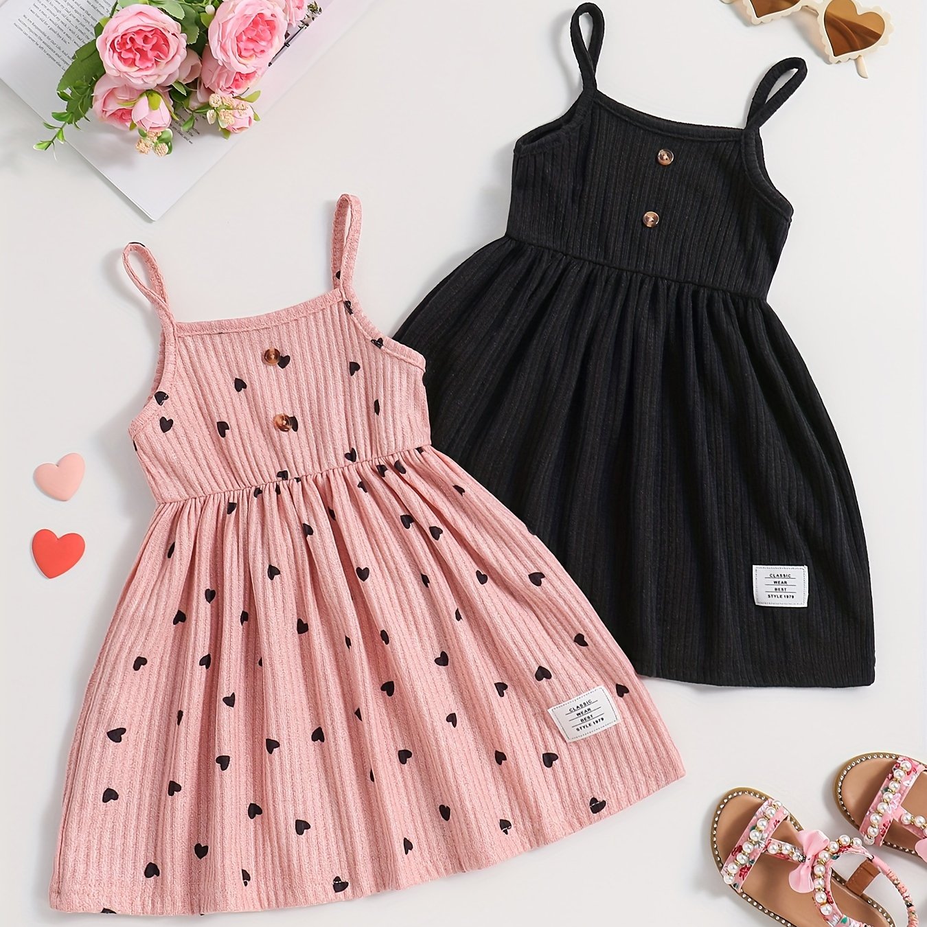 Image of Girls' Casual Sleeveless Dress - Stretchy Polyester, Solid Color, Machine Washable - Perfect For Spring/fall, Clothes For Girls