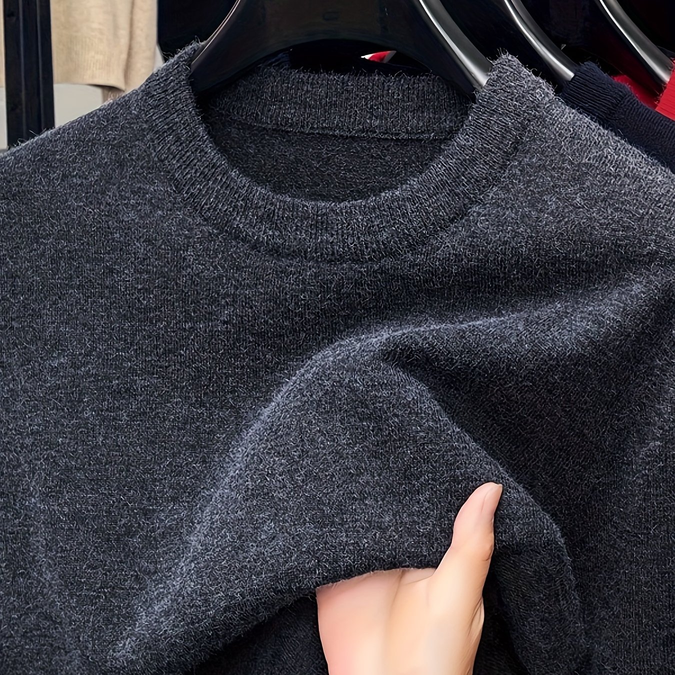 TEMU Große Größen Neue Herbst Winter Rundhals Langarm Dick Strick Pullover Herren Dad Outfit Super Große Größe Einfarbig Vielseitiger Strick Oberteil
