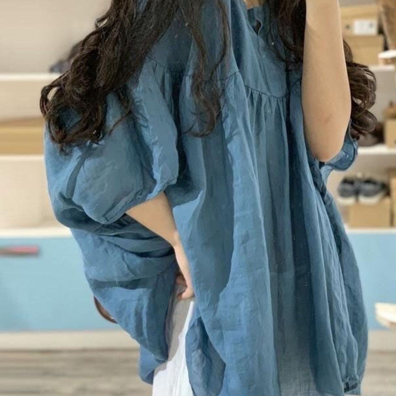 TEMU 【大きいサイズ】大きいサイズ - レディース 夏 クールで快適な服、文学的なスプライス加工のルーズでなトップス