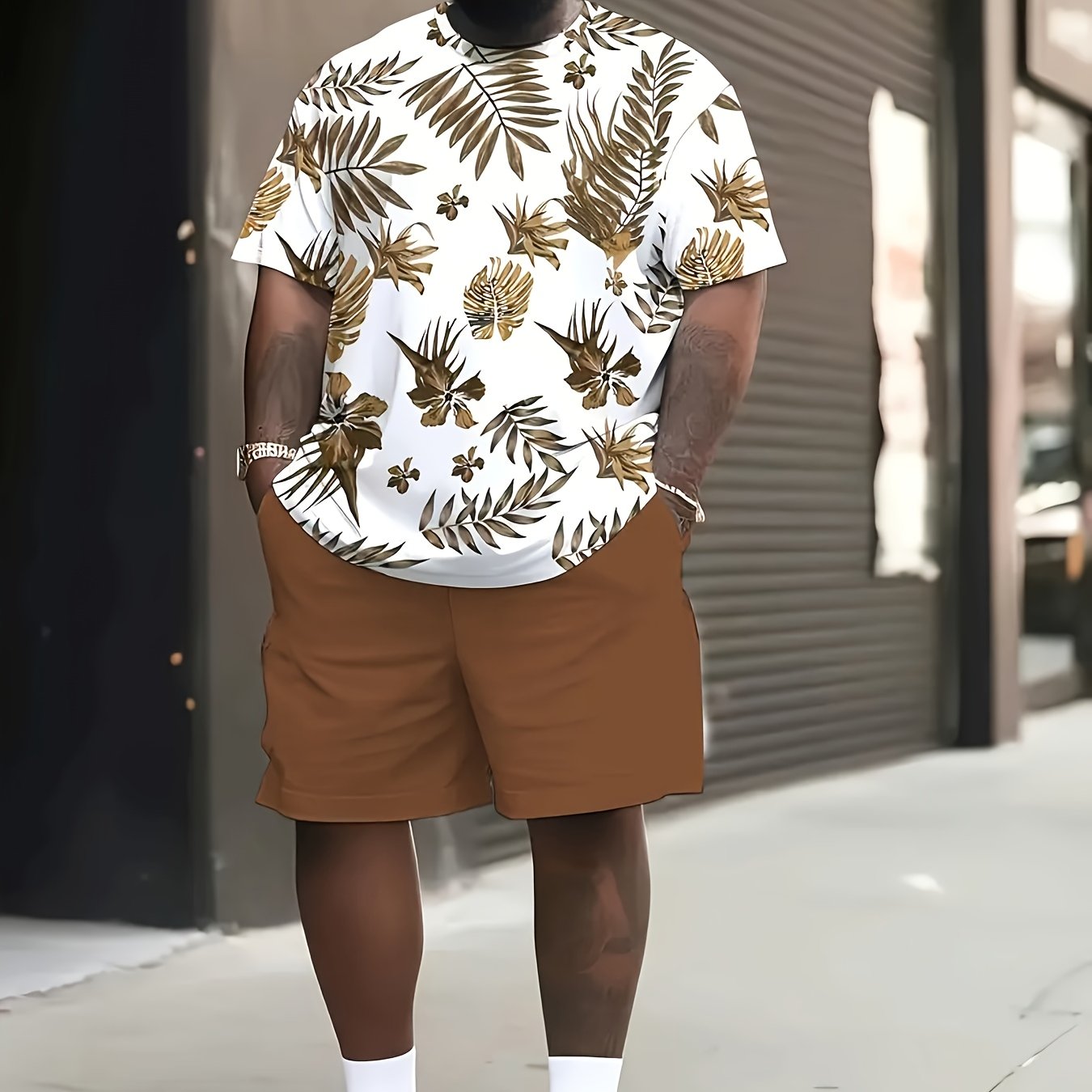 TEMU Ensemble d'été décontracté pour hommes grande taille, style streetwear, avec un t-shirt à manches courtes sur le thème de la plage et des
