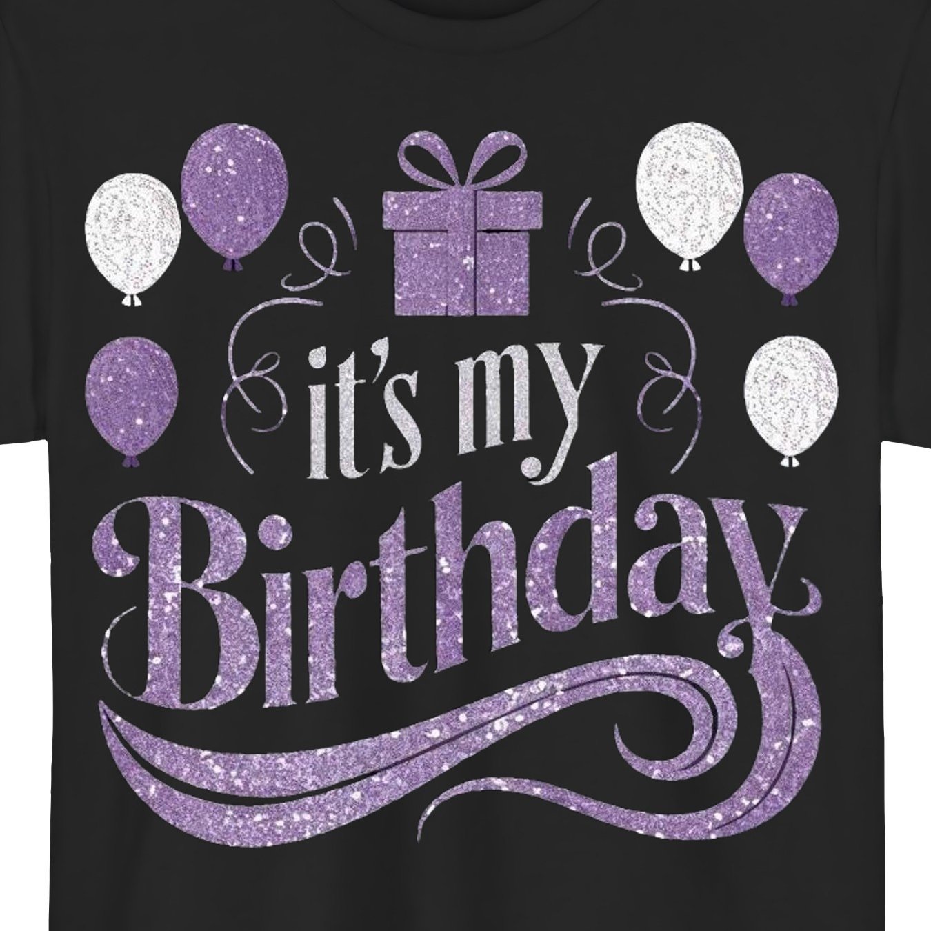 Men's Plus Size Happy Birthday T-shirt| Black With Purple Balloon And Gift , Round Neck Short Sleeve, Machine Washable, Very Suitable For Weekend Leisure And Daily Wear, Plus Size