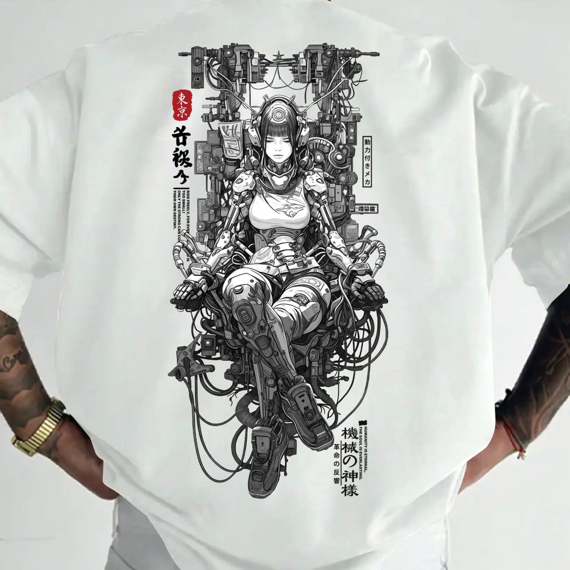 TEMU Mechanical Era, Men's Casual Sports Street Style Featuring A Mechanical Female Character Design In Anime Comic Style, Print Graphic Trendy