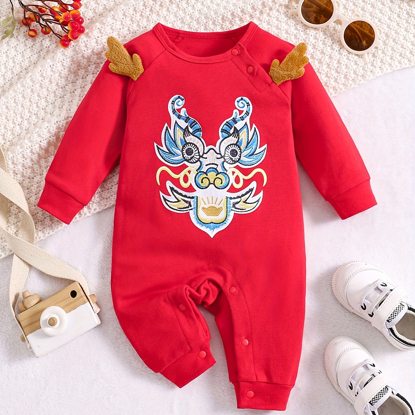 Infant s Cute Chinese Dragon Embroidered Bodysuit Comfy Temu