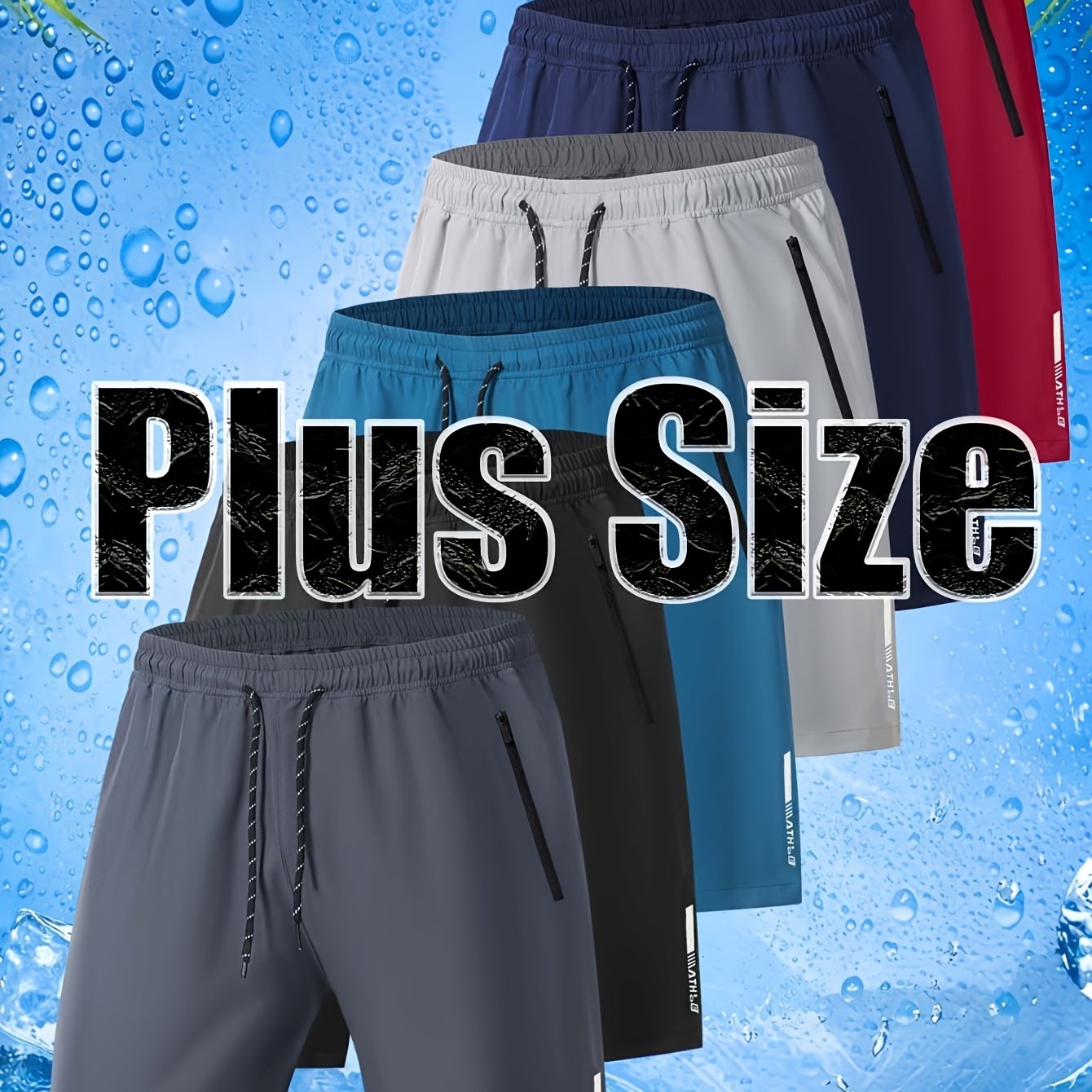 TEMU Men's Large-sized Casual Sports Shorts With Black And White Drawstring At The Waist, Double Side Zipper Pockets, Letter Reflective Strip Print.
