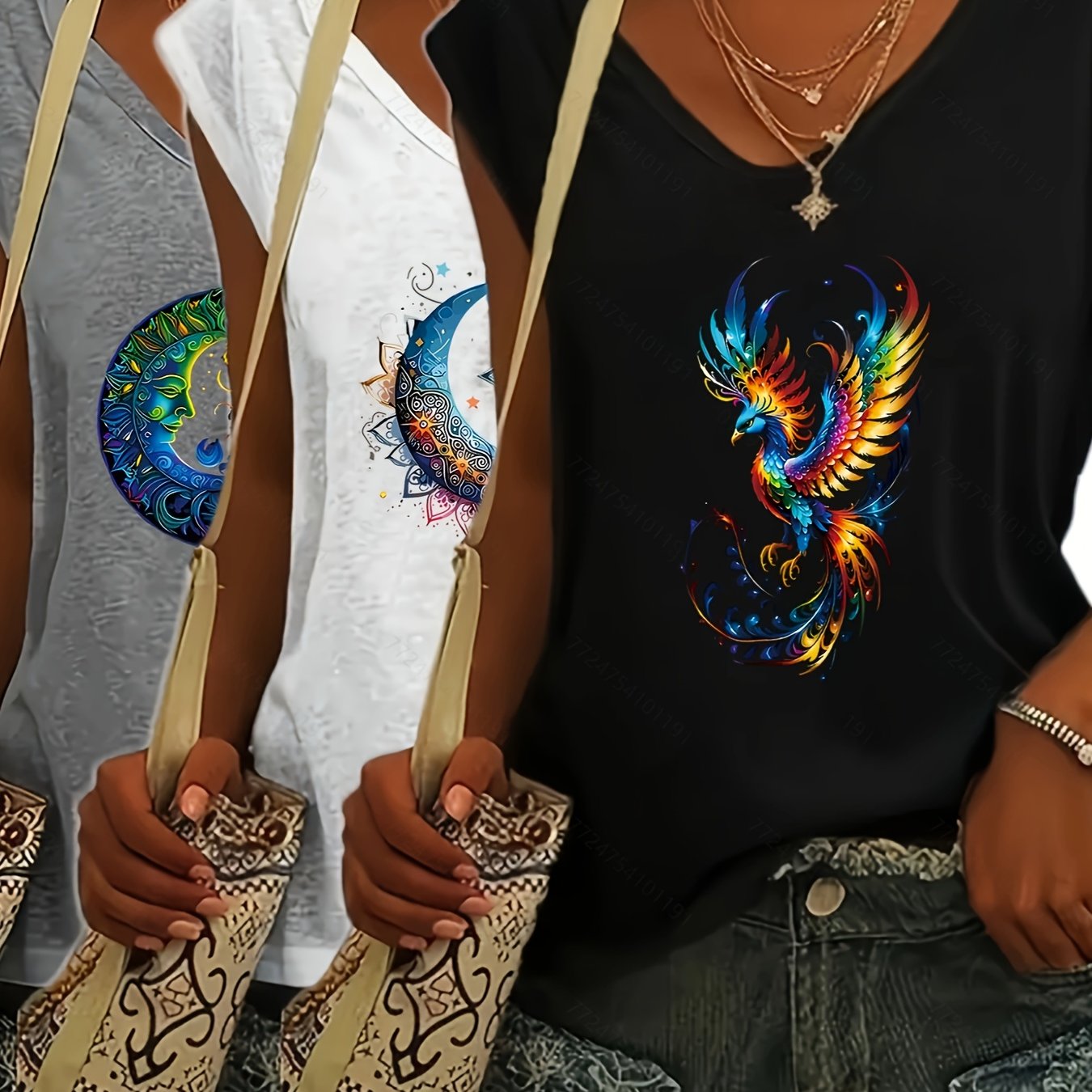 TEMU Set di 3 T-shirt casual aderenti da donna, estate