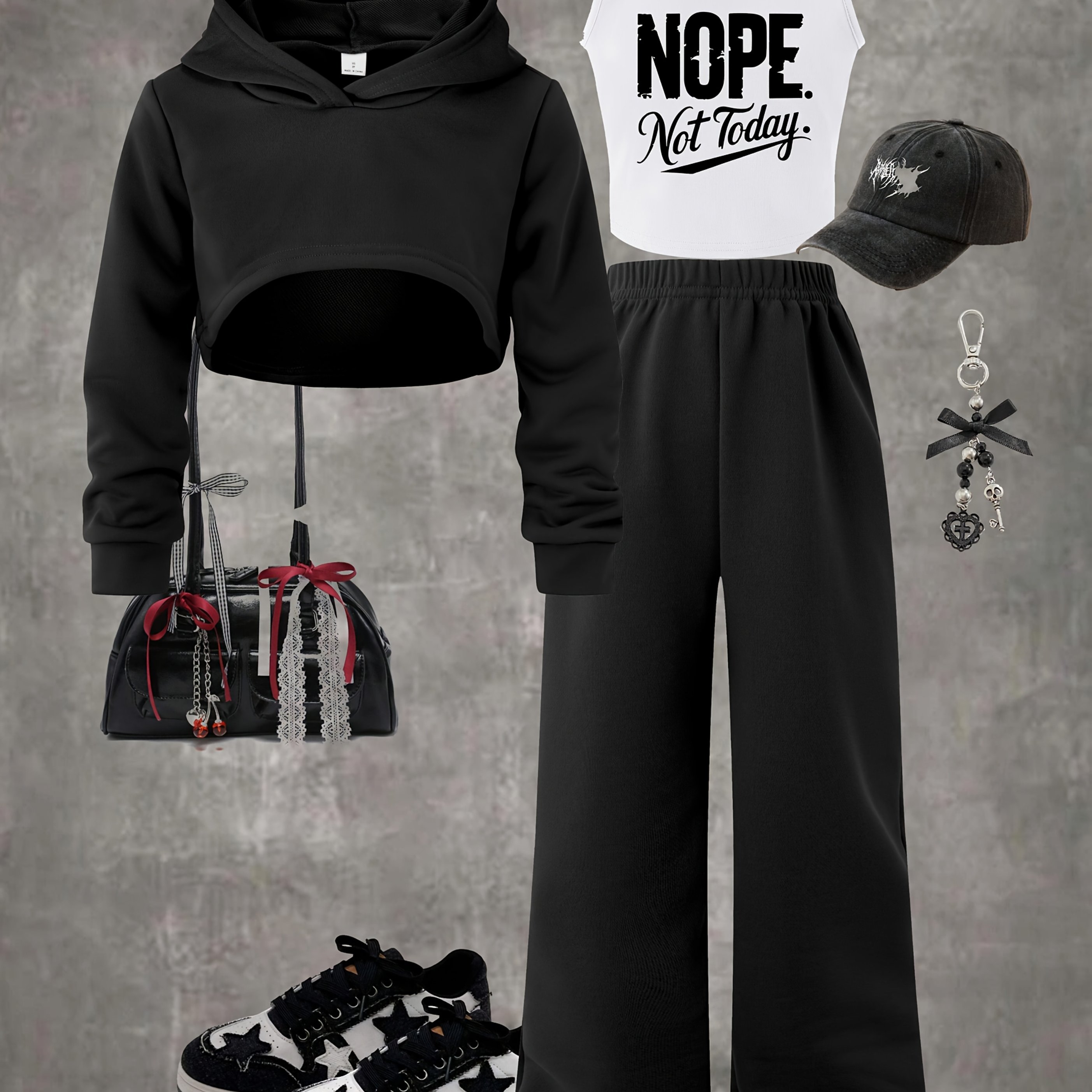 Image of P7969(g18) 3pcs Nope Girls' And Big Girls' Long-sleeve Hooded Cropped Sweatshirt, Tank Top, And Long Pants Casual Fashion Sport Outdoor Set, 3pcs Outfit, Perfect For Outdoor