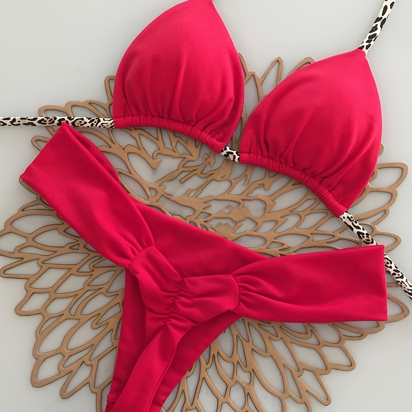 TEMU Red And Leopard Print , Sexy And Bikini Set