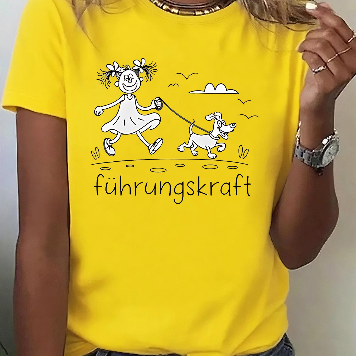 TEMU A Fun Illustration Of A Cartoon Walking A Dog, Featuring A Printed Pattern. This Casual And Comfortable Short-sleeve T-shirt Is Suitable For