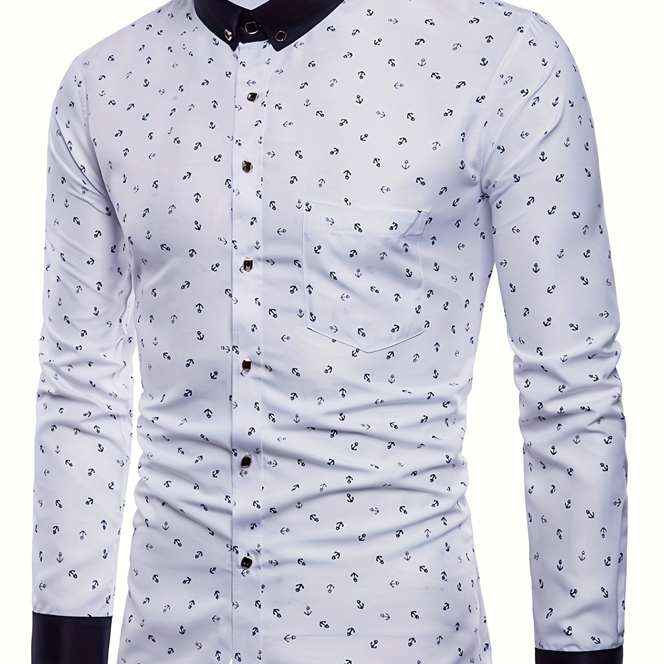 TEMU Camisa de larga con botones y solapa de de diseño y elegante para hombres con estampado elegante, ideal para ocasiones de negocios en y otoño