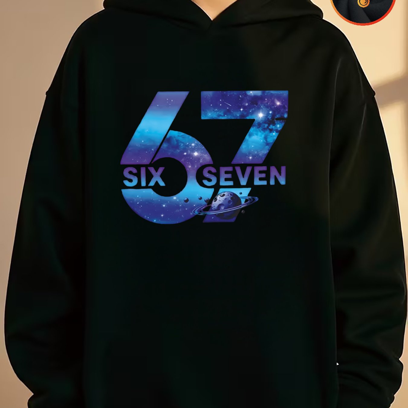E-shop Jungen 6. & 7. Geburtstag Kapuzenpullover - Verdickter Winterpullover mit Galaxy-Print & Nummer 67 Design, Lockerer, lässiger Langarm-Pullover