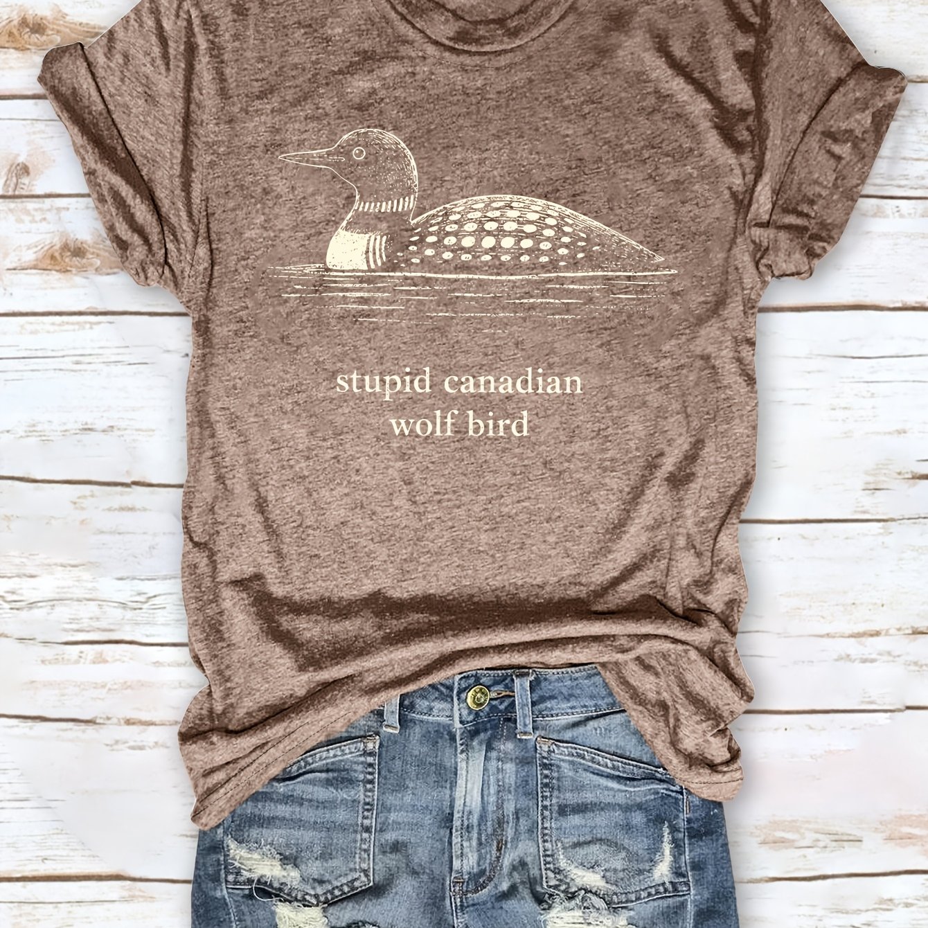 TEMU Stupid Canadian Wolf Bird Duck T-shirt, Sarcastic Animal Pattern Tee, Silly Canadian Wolf Bird Shirt