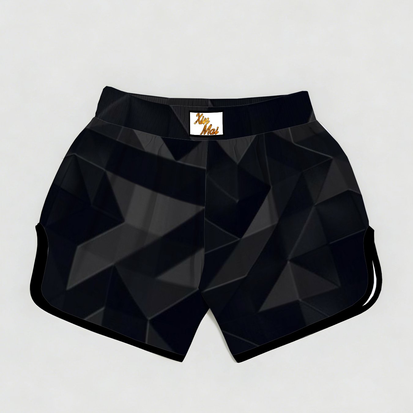 TEMU Men's Black-gray Geometric Print Boxing Shorts, Casual Fitness Sports Shorts For Outdoor Beach Running, Comfortable, Breathable, Quick-drying,