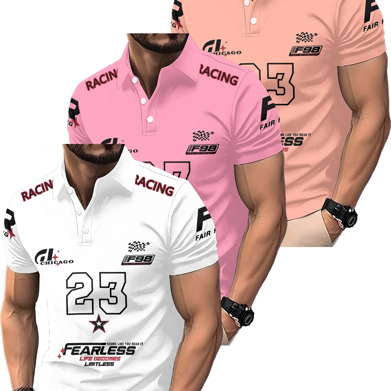 E-shop 3-teiliges Set: Lässiges Herren 3D-gedrucktes Sport-Style Kurzarm Golfshirt, Outdoor Sport Polo Shirt, POLO Shirt