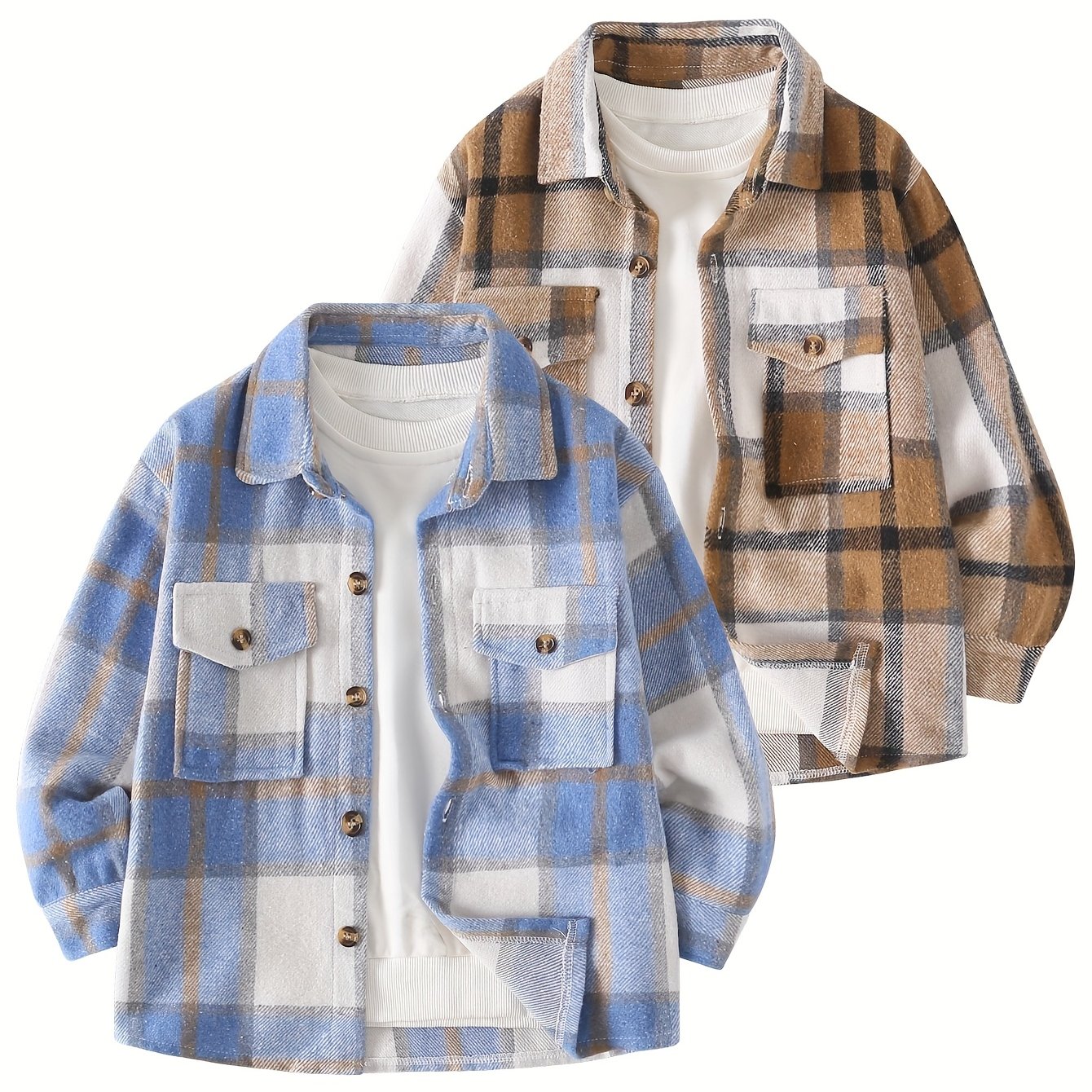 TEMU 2pcs Set Boys' Fall/winter Shirt With & Collared Jacket Casual Versatile Long-sleeve Jacket 4-14 Years Boys' Winter Warm Coat Children's Holiday