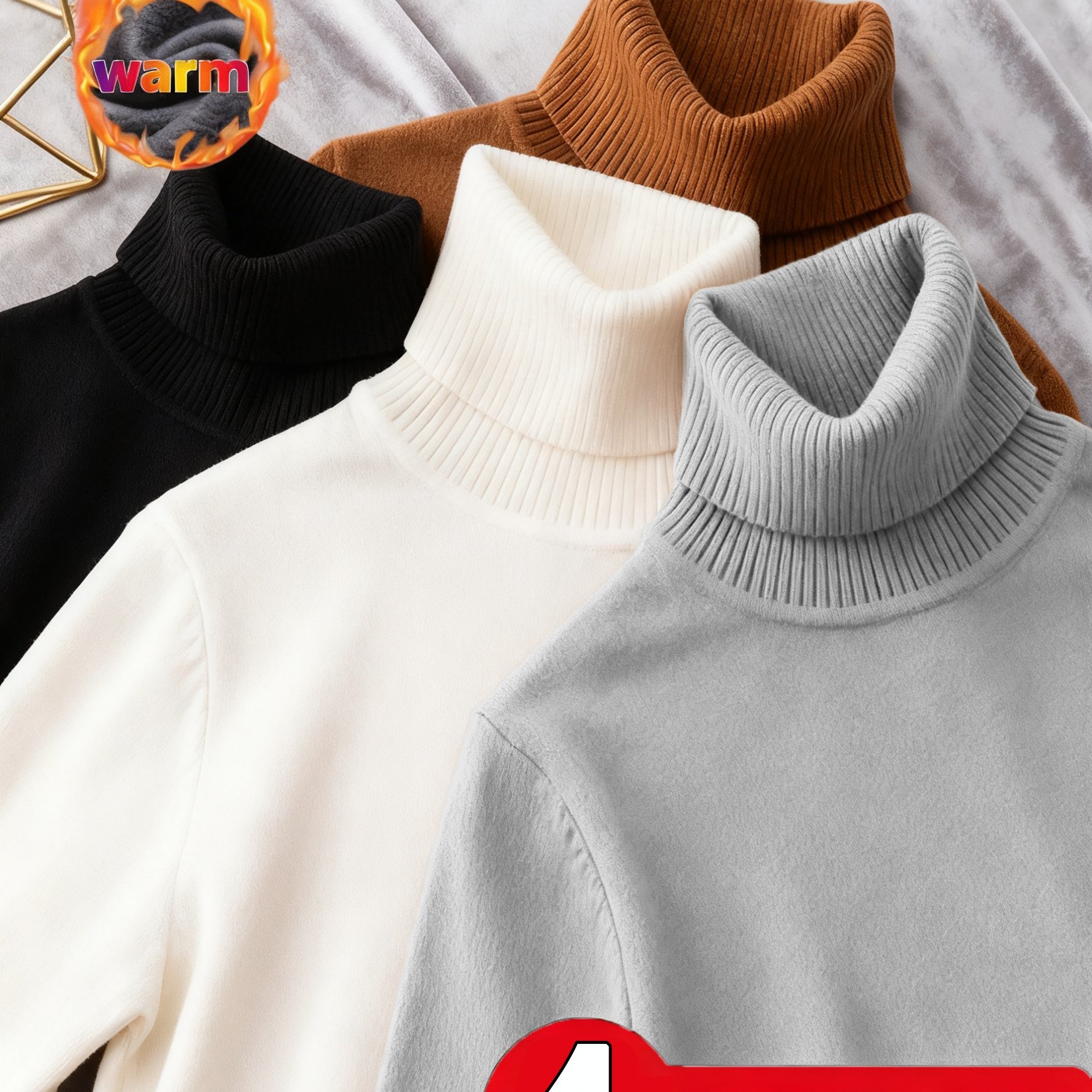 TEMU Four-piece Set Of Autumn And Winter High-neck Sweaters, Heavyweight High-neck Sweaters - Winter Warm Sweaters, /gray/, Knit, Soft And Breathable