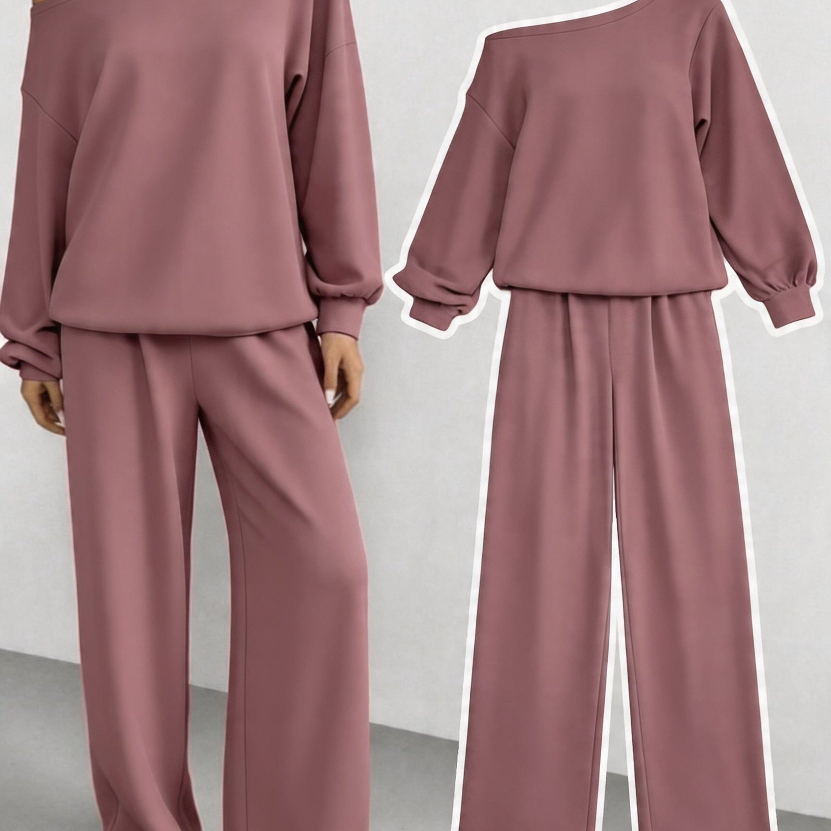 Women's Autumn/ Pink Off-shoulder Long Sleeve Top And Pants Swear Set