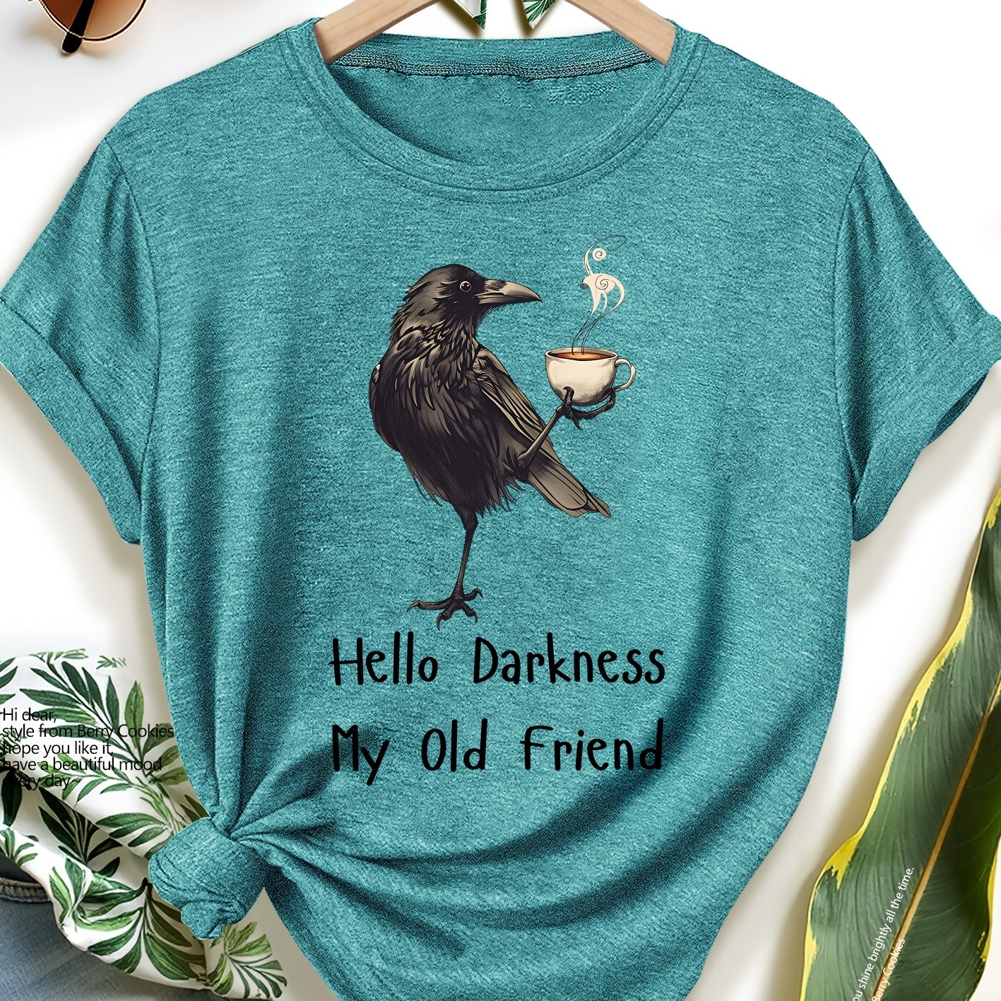 TEMU Summer 2026 New Women' Crow T-shirt, Fashionable, Elegant, Casual, Sporty Style For Spring, Summer, And Autumn, Crew Neck, Short Sleeves, Soft