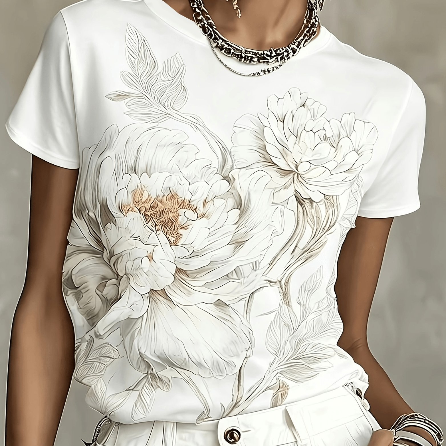 TEMU Printed Design - Non-textured Plmm Spring/summer New Floral Women's Top, Perfect Gift. New Summer Short-sleeve Women's Top, Stylish And