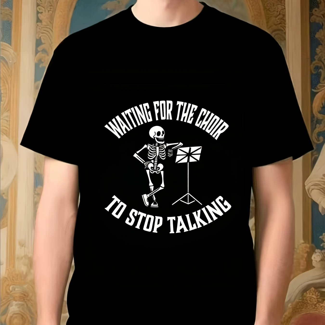 TEMU A Humorous And Fun T-shirt For Directors Featuring A Skull Design And A About Waiting For The To Quiet. This Casual Crew-neck T-shirt Is Perfect