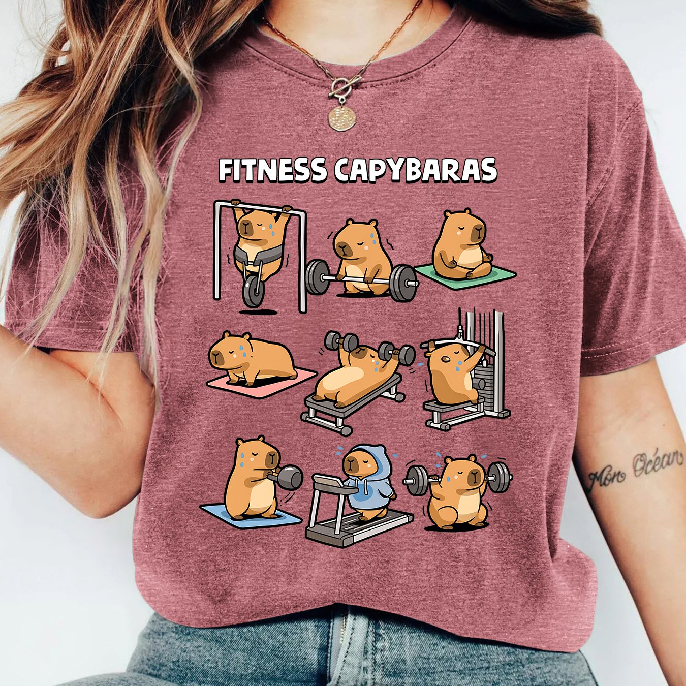 TEMU Gym Workout Card Capybara Short Sleeve T-shirt | Relaxed Cute Casual Loose Round Neck Short Sleeve | One-piece Retro Elegant Party Women's Wear