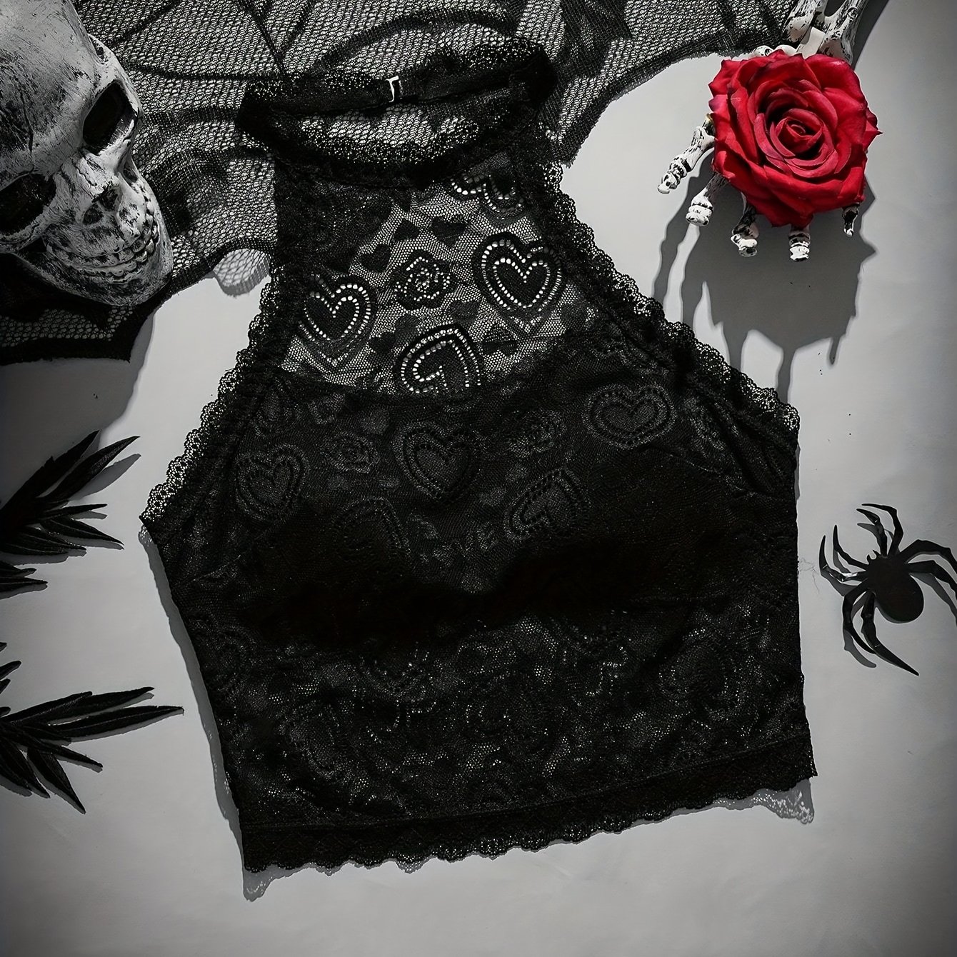 Image of Fashion Lace Halter Neck Slim 's Camisole Bra | Sexy Jacquard Pattern With Contrast Lace Details, Perfect For Adults