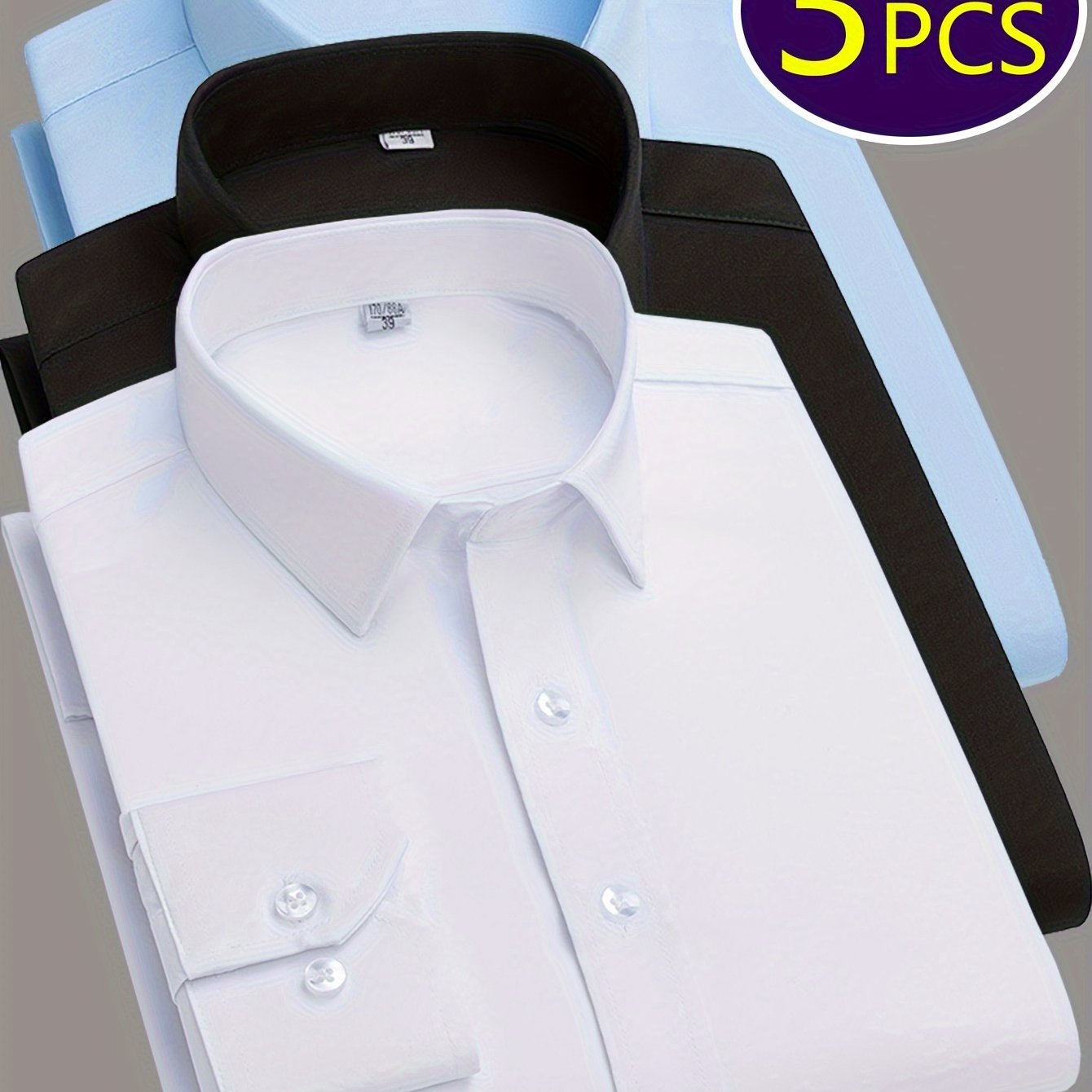 3pcs Men's Long Sleeve Dress Shirts - Light Gray, Slim Fit, Button-up With Single Breasted , Casual & Business Attire, Casual Attire | Slim Fit Shirt | Polyester Lining, Plus Size Shirt