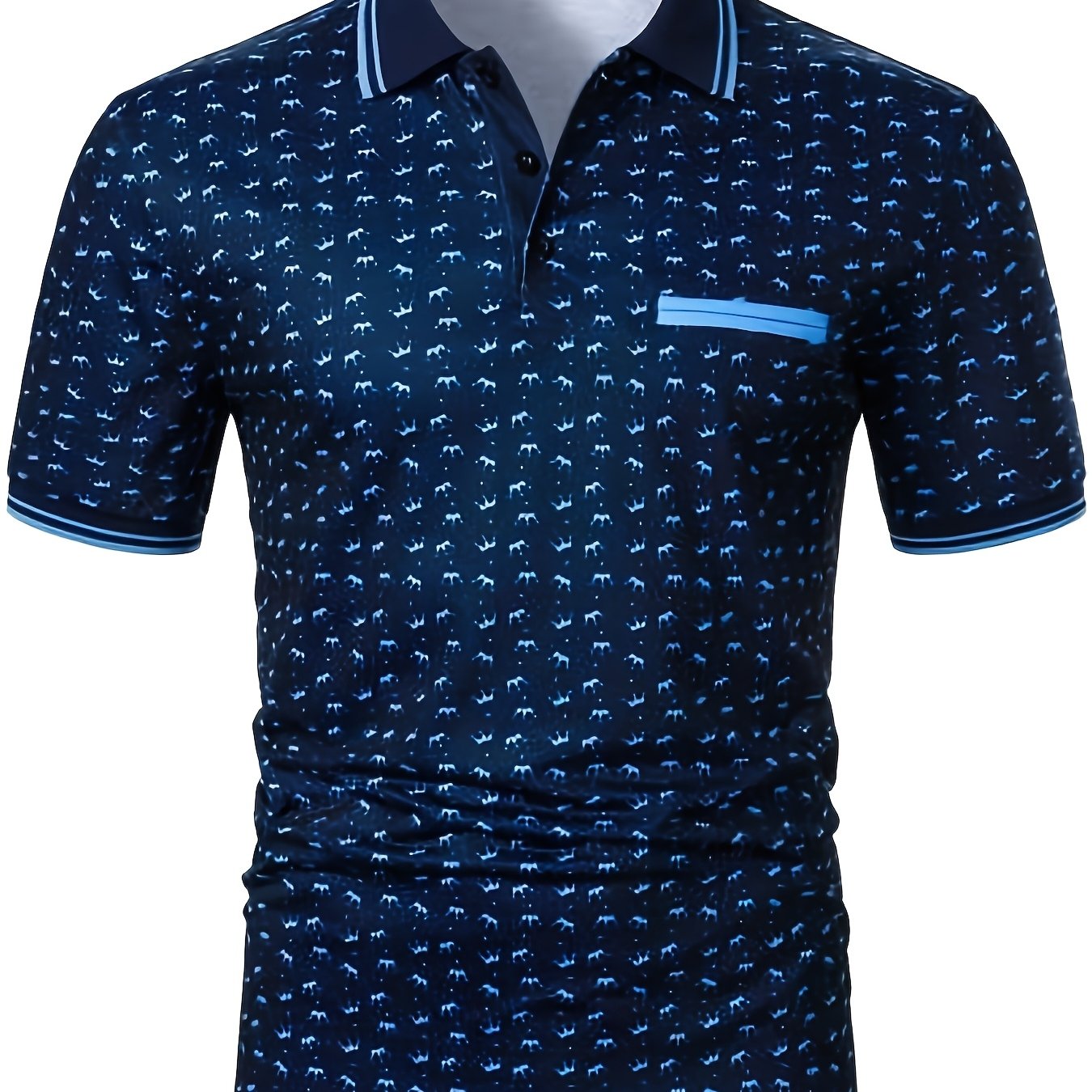 TEMU Men' Print Short Sleeve Turn- Collar Business Casual Shirts, Suitable For Husbands'