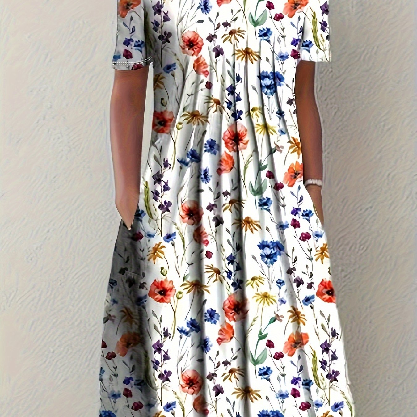 Plus Size, /summer Women's Casual Printed Round Neck Short Sleeve Dress