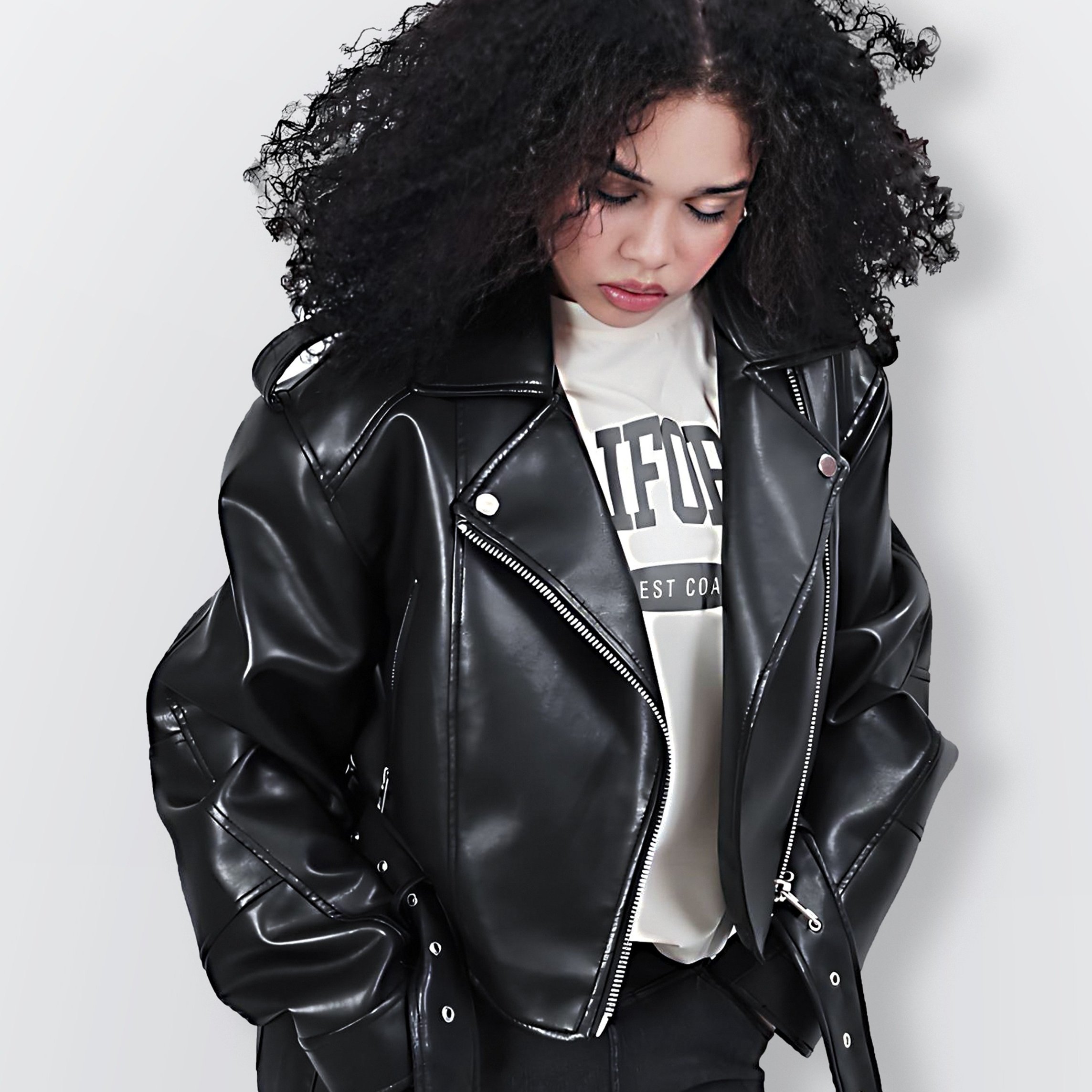 TEMU Women's Long Sleeve Pu Jacket For Autumn And Winter, Faux Leather Jacket, Mothers Day Gifts For Mom