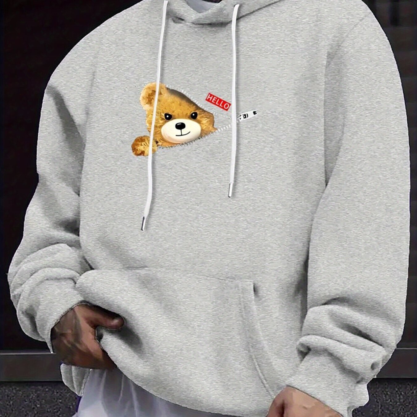 TEMU Print, Men's Casual And Cozy Hoodies, Trendy Long Sleeve Hooded Sweatshirt, Casual Versatile Top For Autumn Winter, Plus Size