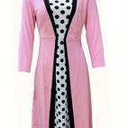polka dot print splicing dress elegant 3 4 sleeve midi dress womens clothing