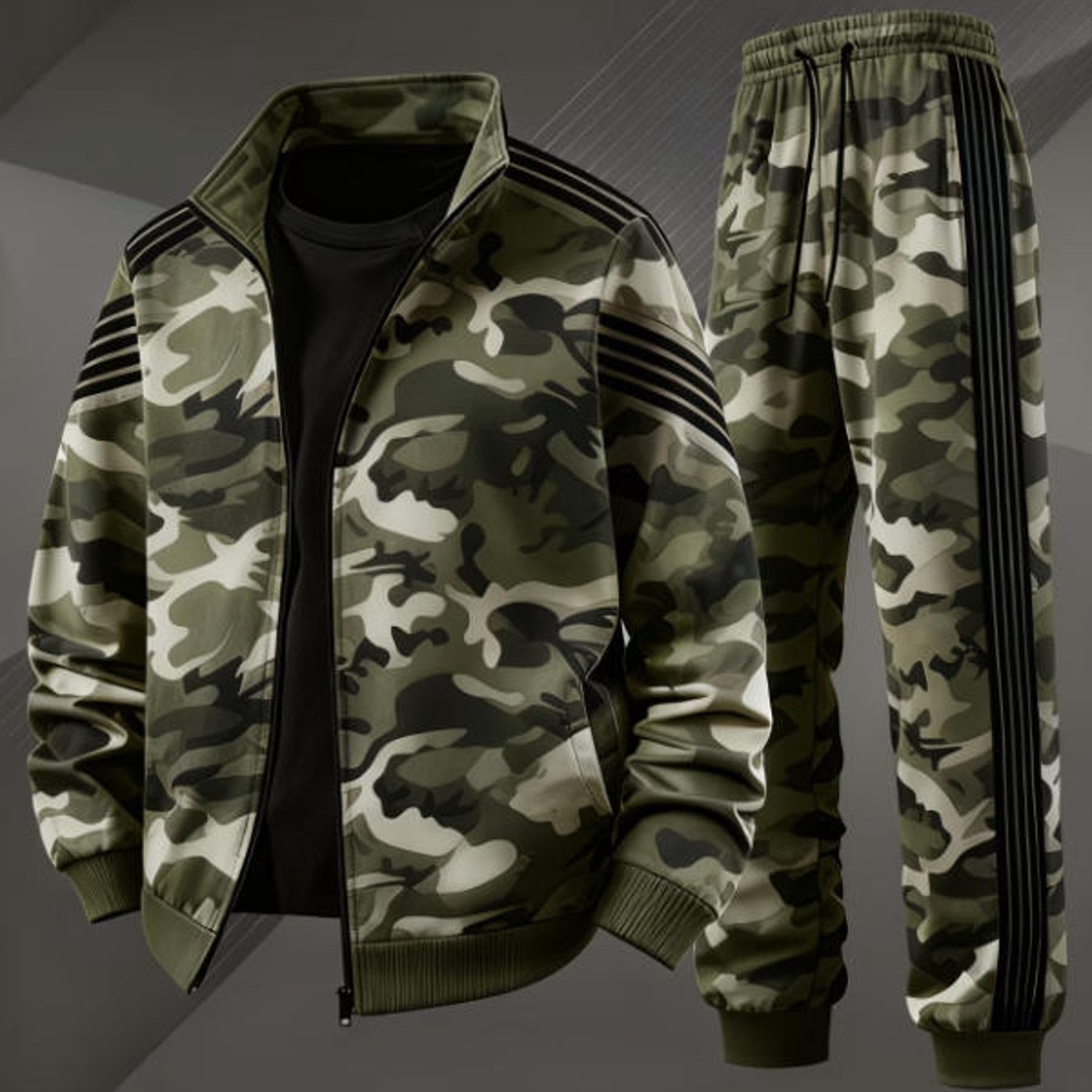 TEMU Men's Plus Size Street Style Camouflage Sports Track Suit Casual Trendy Sportswear For Adult Men Holiday Gift Daily Wear, Plus Size