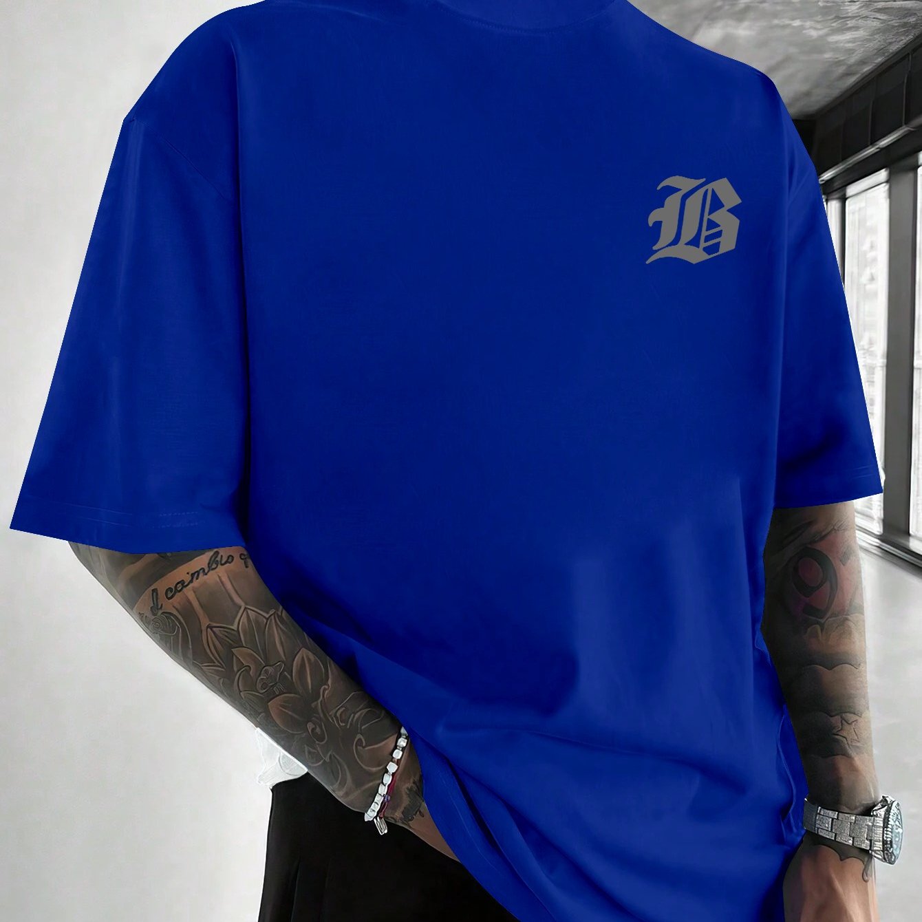 TEMU Collection Directional New Style Simple And Fashionable Printed Round Neck Short Sleeve T-shirt Plus Size Men's Clothing, Plus Size